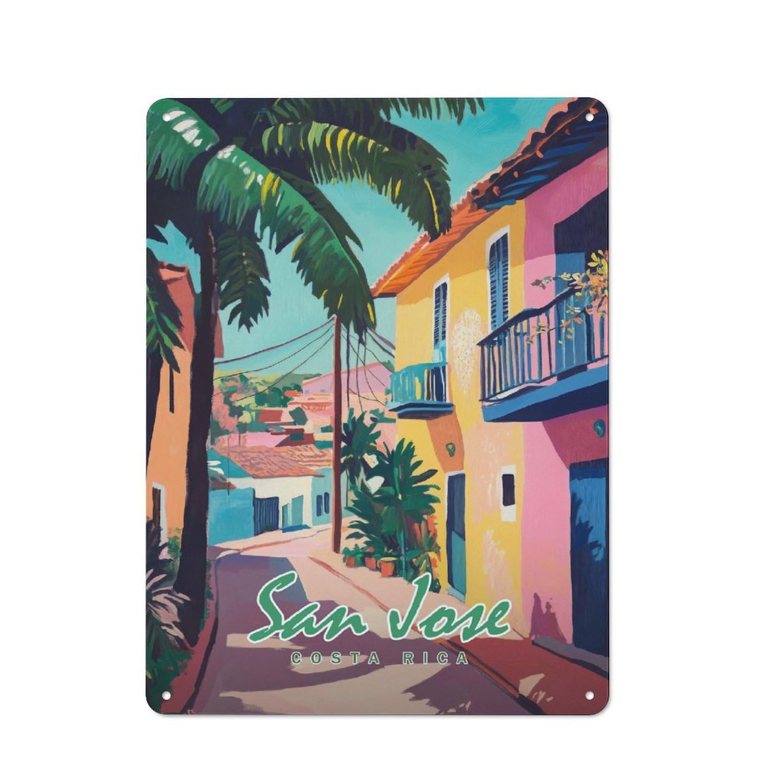 Junmoney Style-1 San Jose, Costa Rica Painting Classic Metal Wall Decor 40X30cm, Metal Wall Plaque For Hobby Room, Office, Lounge Or Living Room