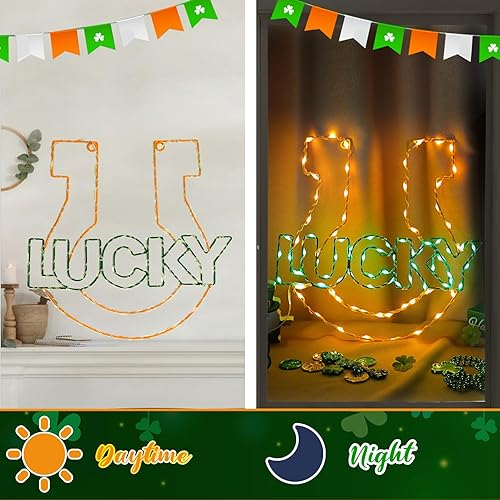 Miniatura 3 de Decoraciones del día de San Patricio, luces de ventana de sombrero de duende, luces de silueta de ventana de San Patricio grande de 15 pulgadas con