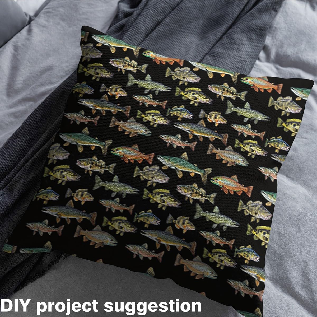 Erosebridal Kids Pike Fish Fabric by The Yard, Vintage Fishing and Hunting Upholstery Fabric for Kids Boy, Fishing Craft Patchwork Decorative Fabric, Rustic Animals Indoor Outdoor Fabric, 5 Yards