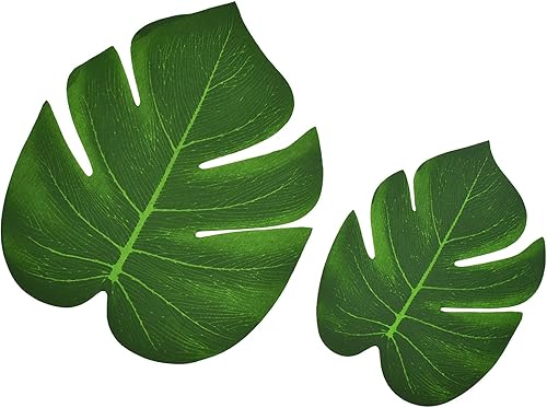 Miniatura 7 de Maydahui 30 PCS Tropical Artificial Palm Leaves Monstera Party Decoration 3 Size Large Medium Small for Hawaiian Luau Party Jungle Beach Theme Table