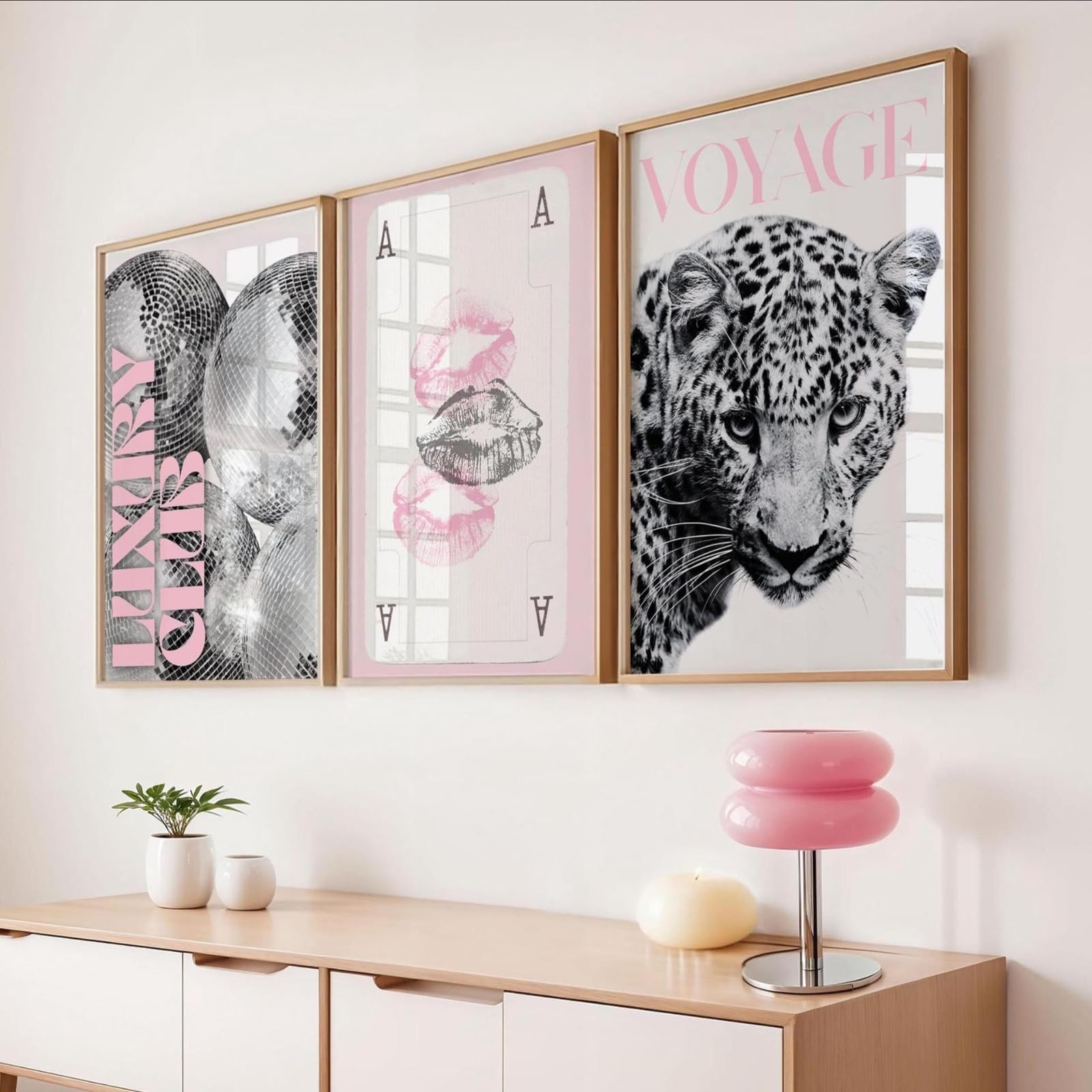 ZBELLO 3pcs/set Canvas Painting, Pink Leopard Wall Art, Cheetah Print, Room Decoration, Modern Art Posters, Wall Decor for Living Room and Bedroom, Frameless (50x70cm,A)