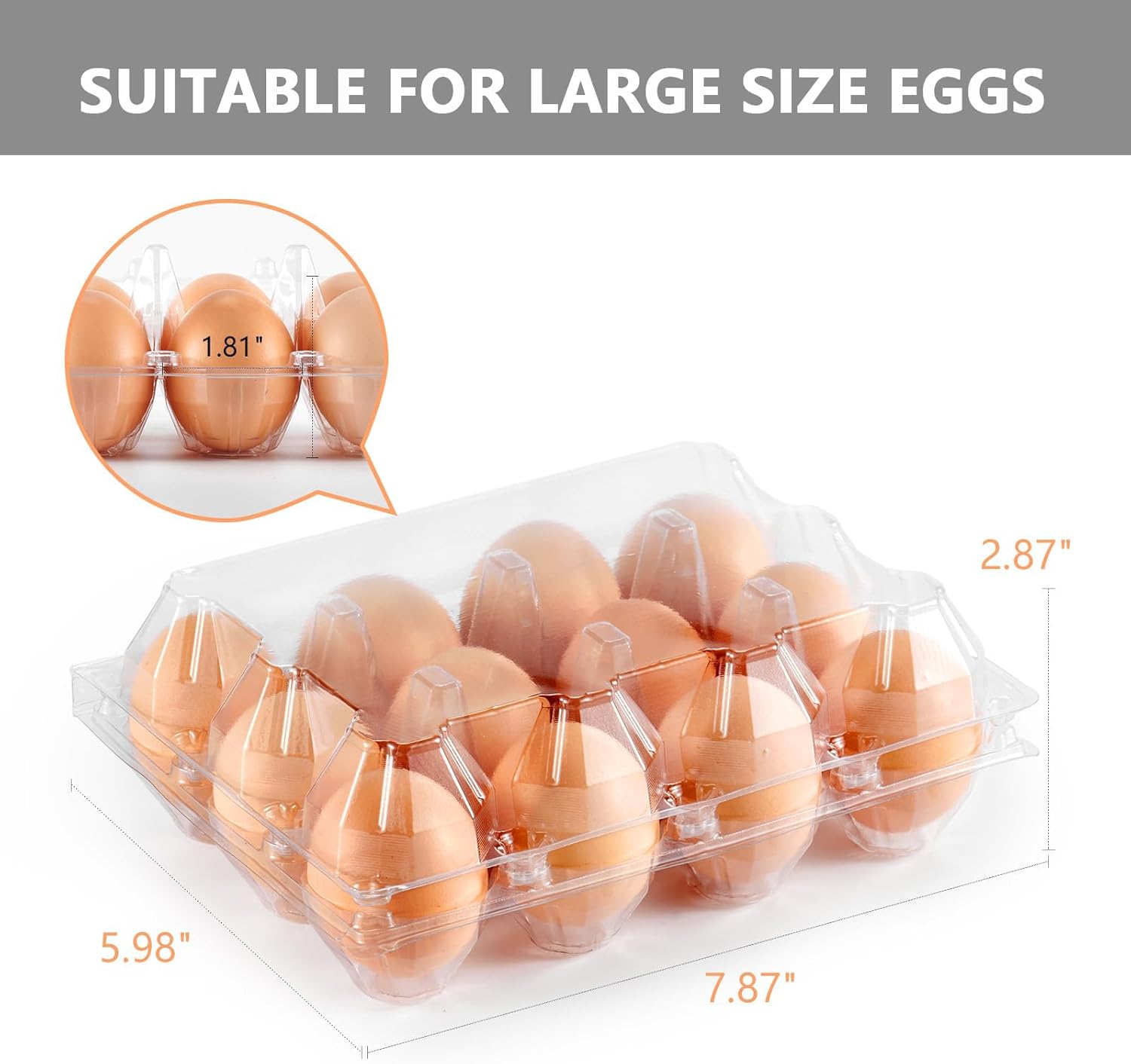 120PCS Egg Cartons Cheap Bulk, Clear Large Egg Cartons for Chicken Eggs, Chicken Egg Container Bulk Egg Holders for Refrigerator, Storage, Family, Chicken Farm, Market, 3x4 Grids