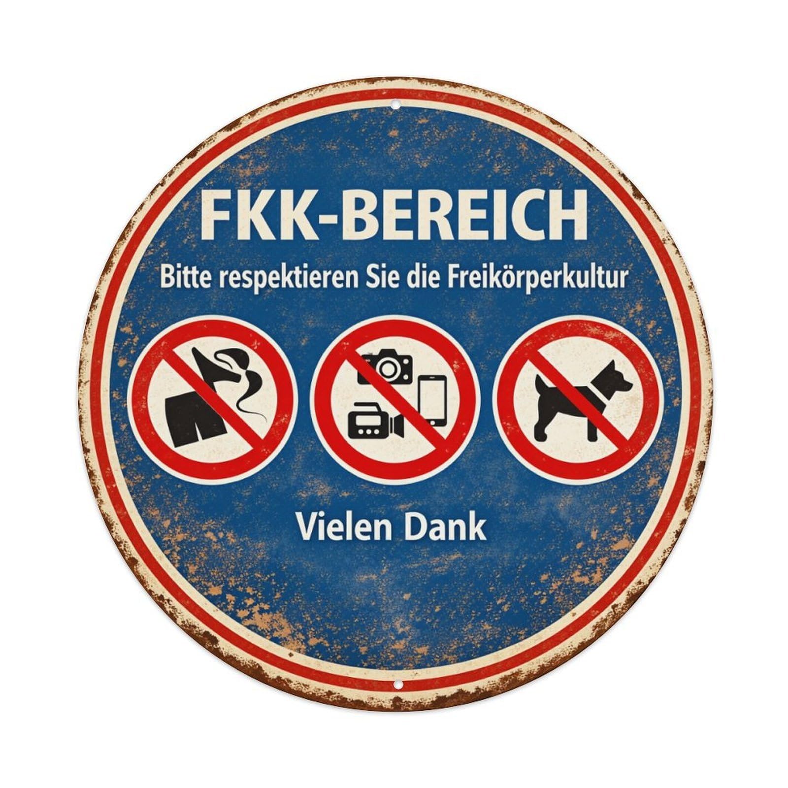 Fkk Area Sign With Icons Round Tin Sign Vintage Metal Poster, Home Bar Garage Man Cave Cafe Indoor & Outdoor Wall Decoration 8x8Inches