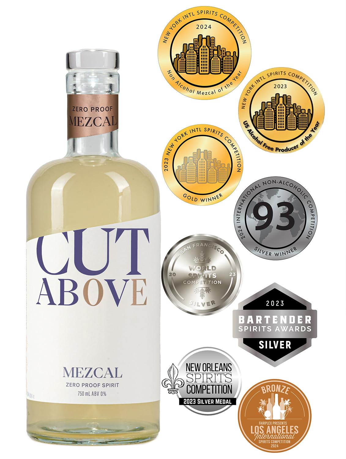 CUT ABOVE Zero Alcohol Mezcal | Award Winning Premium Non-Alcoholic Spirit for Alcohol Free Cocktails | 25.4 fl. oz. (750mL)