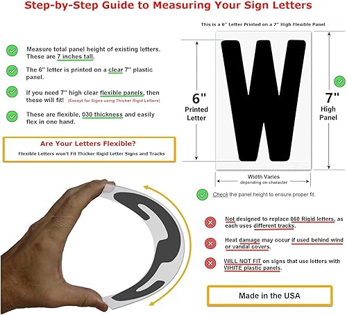 Miniatura 2 de Letras intercambiables de 6 pulgadas en panel flexible de 7 pulgadas, fuente condensada, fabricada en Estados Unidos, compatible con pista de letras