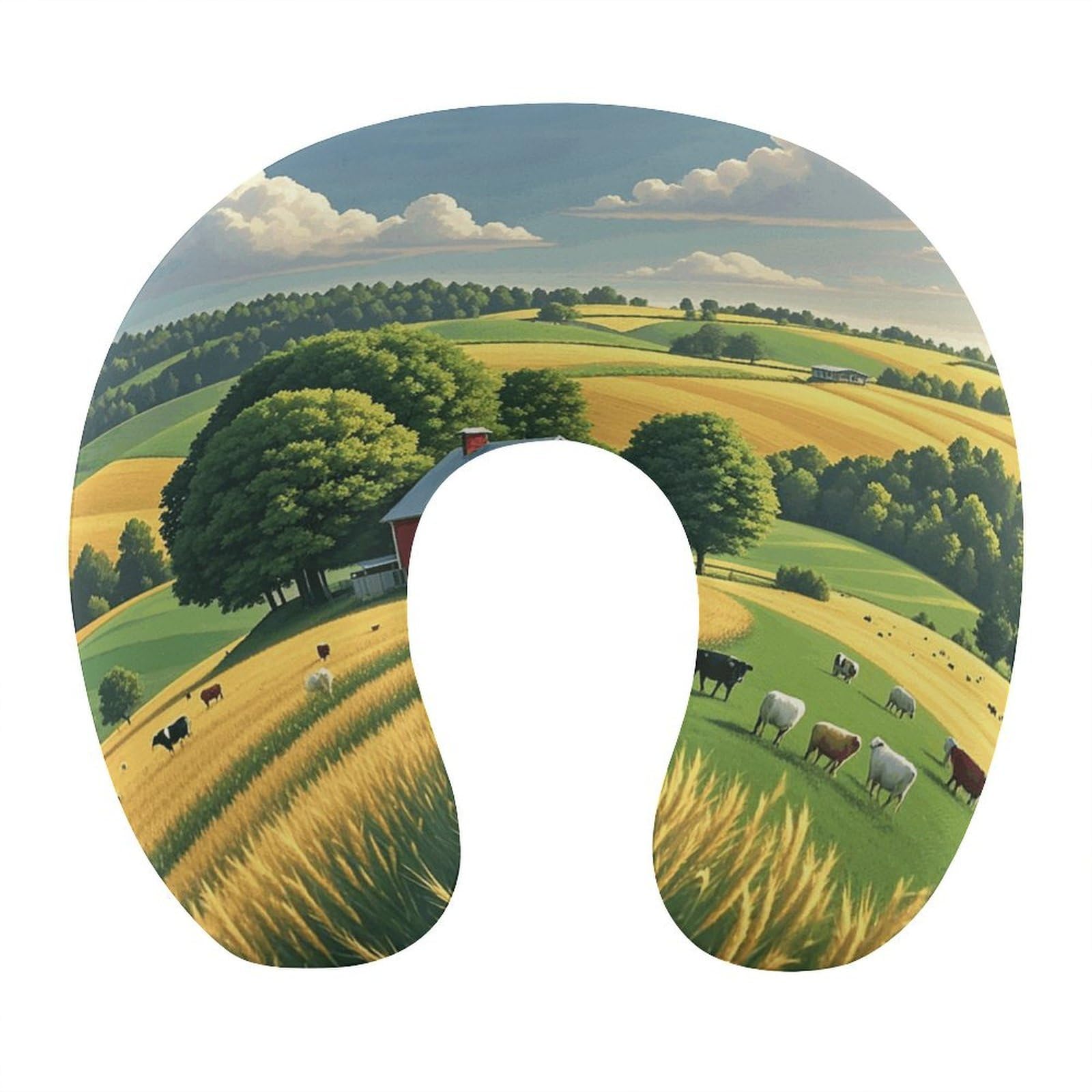 FekiLoot Country Farm Travel Pillow U Shaped Neck Pillow Comfortable Memory Foam Pillow Portable Soft Headrest Lightweight Neck and Head Support for Planes Trains Self-Driving Cars