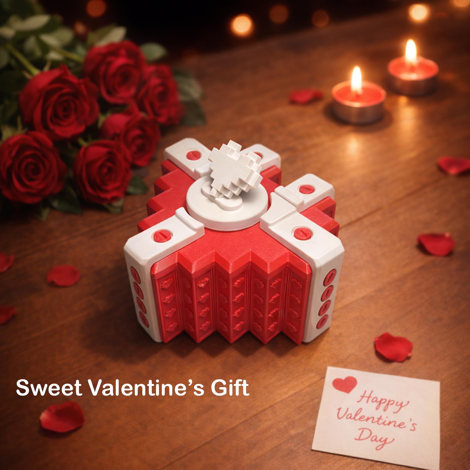 Pixel Heart Annoying Gift Box with Screws – Novelty Prank Gift Box, Funny Unique Gift Idea for Valentine’s Day, Birthday & Anniversary (Pink White)