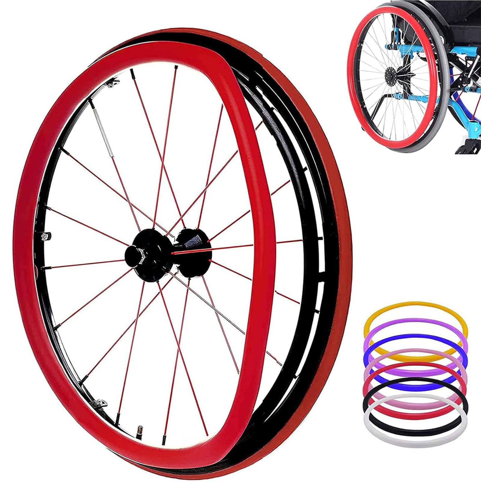 1 Par Fundas De Sillas De Ruedas Cubierta Cubierta Protectora del Anillo De Empuje De La Rueda Trasera De La Silla De Ruedas Cubiertas De Llanta De Empuje De Silla De Ruedas,F,24inch
