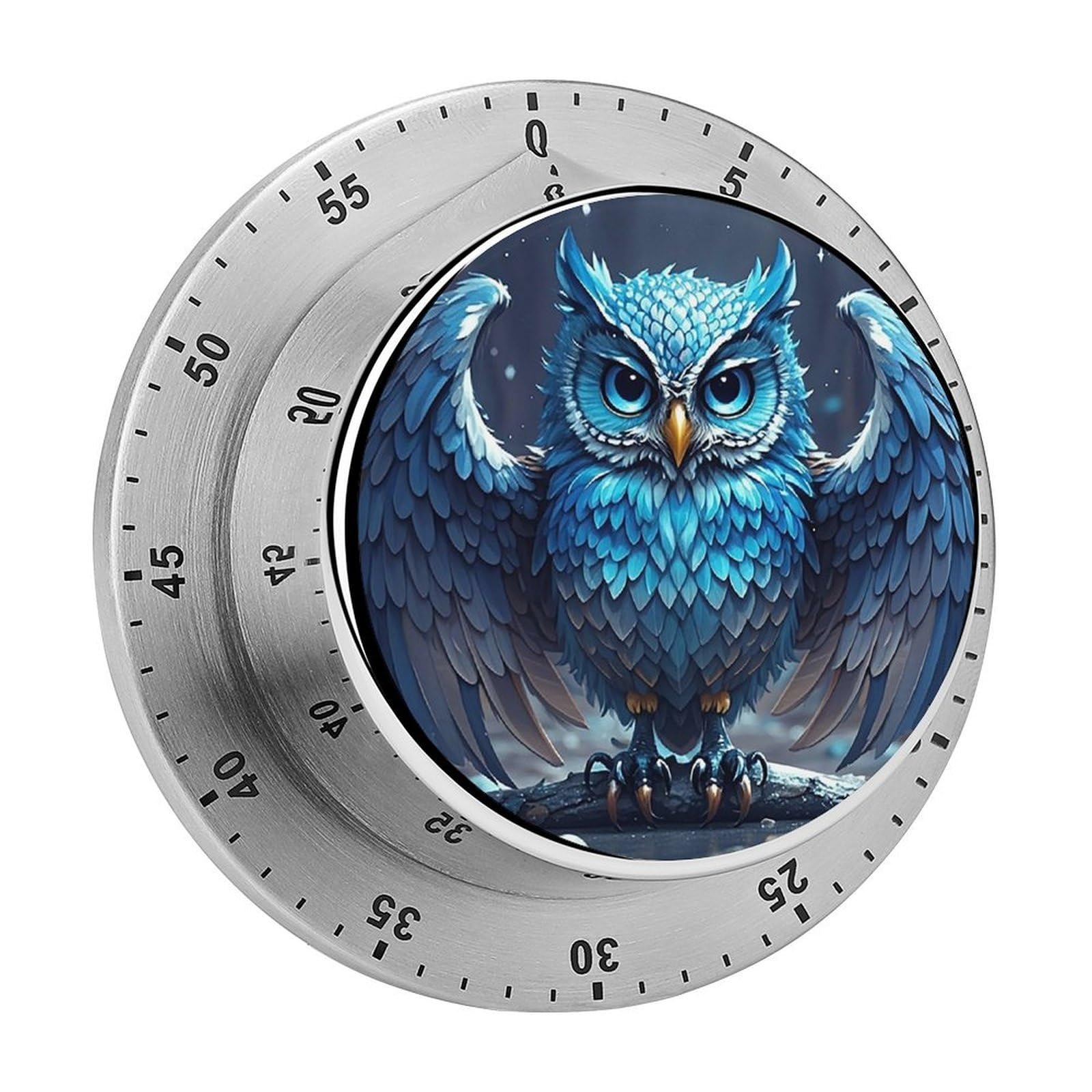 Blue Owl Timer No Batteries Required Wind Up Timer with Loud Alarm Stainless Steel Body Exquisite Visual Mechanical Timers Magnetic Countdown Kitchen Timers for Cooking