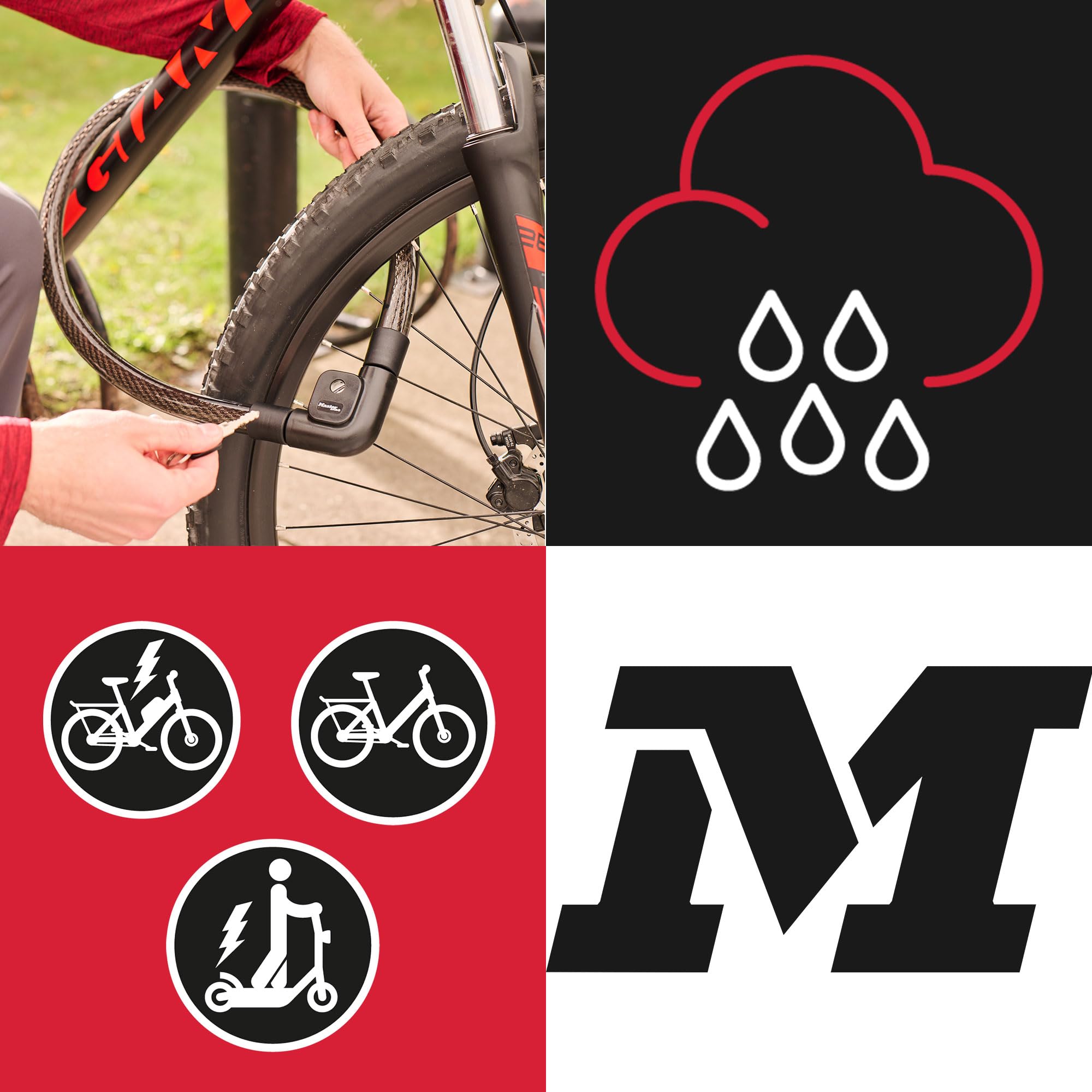 Master Lock 8284EURDPRO – linka zabezpieczająca z zamkiem na klucz, pleciona stalowa 1 m, idealna do zabezpieczania motocykli i rowerów, kolor czarny