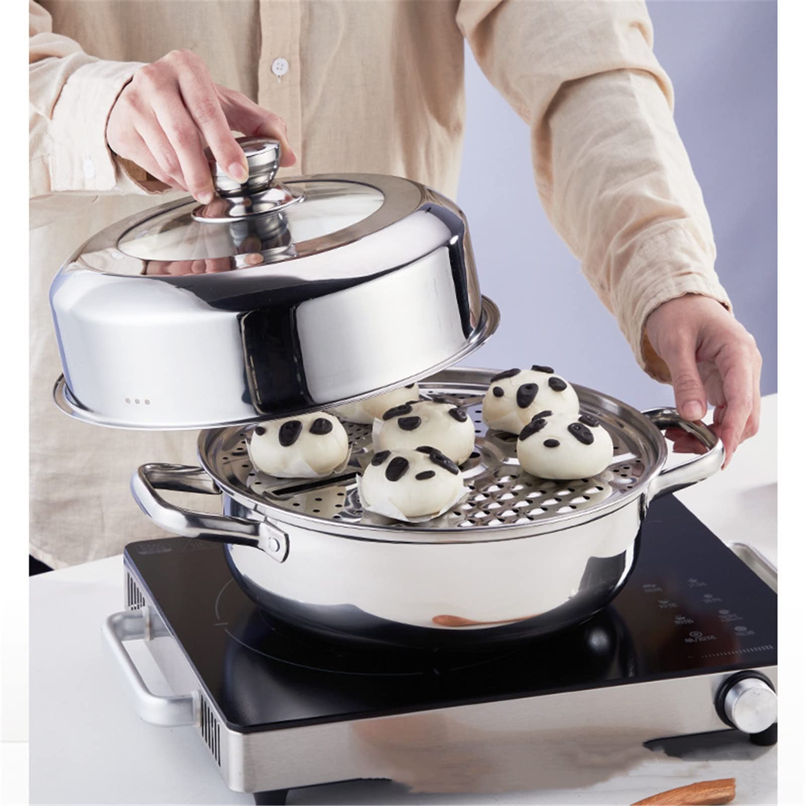 Vaporera de Acero Inoxidable Vaporera Espesada Sopa De Una Sola Capa Olla Caliente para Uso en la Cocina