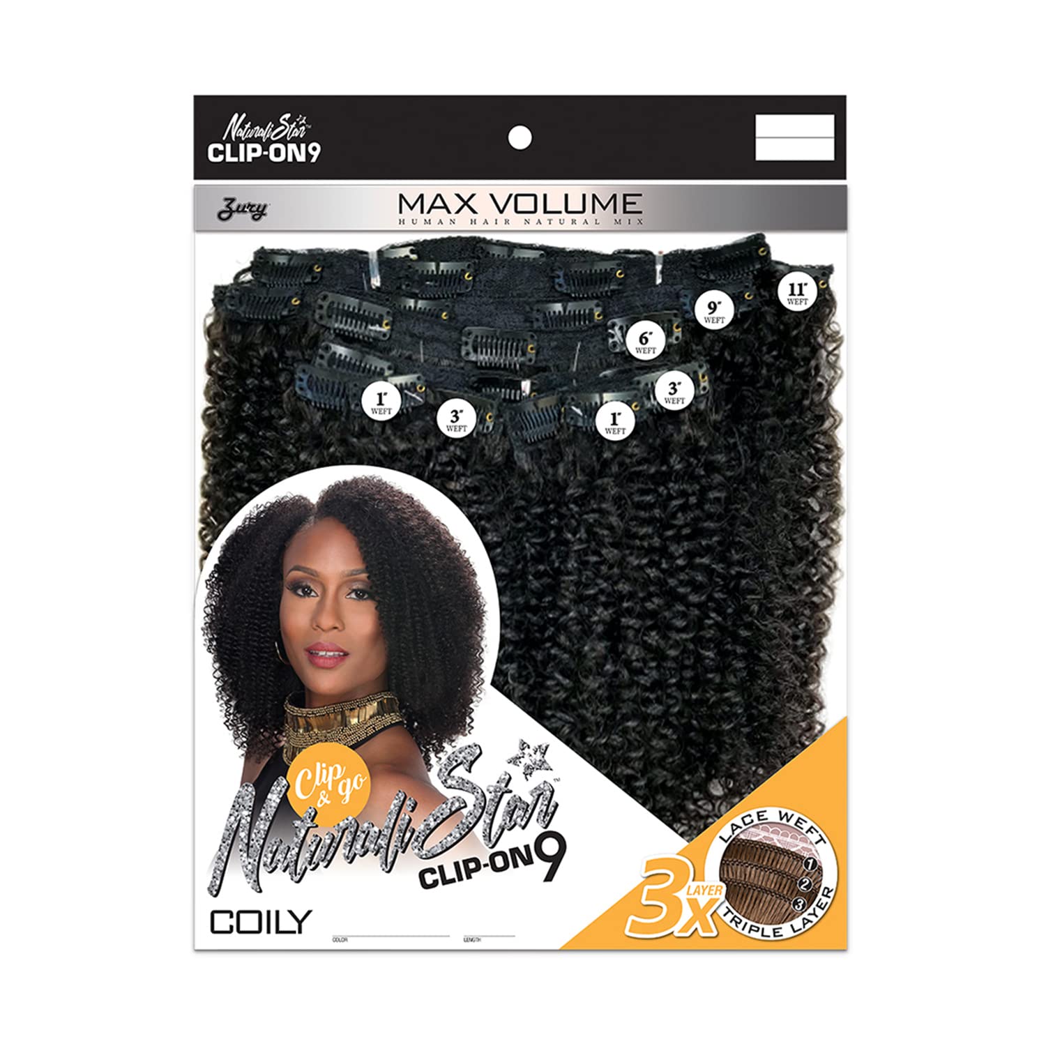 Zury Naturali Star 100% Human Hair Mix Clip On 9 Weave - NAT HB CLIP ON COILY (2)