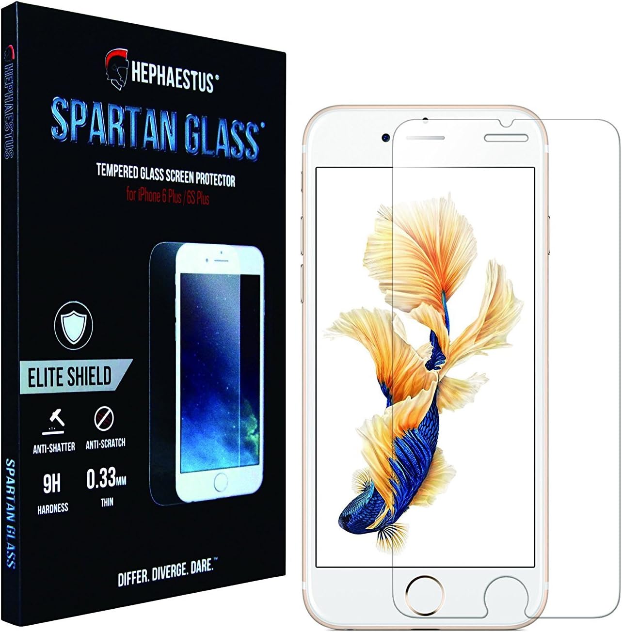 iPhone 6 Plus, iPhone 6s Plus Tempered Glass Screen Protector by Hephaestus® SPARTAN GLASS® 9H 0.33mm Immaculate Clarity Lifetime Warranty No Bubbles and Shatterproof