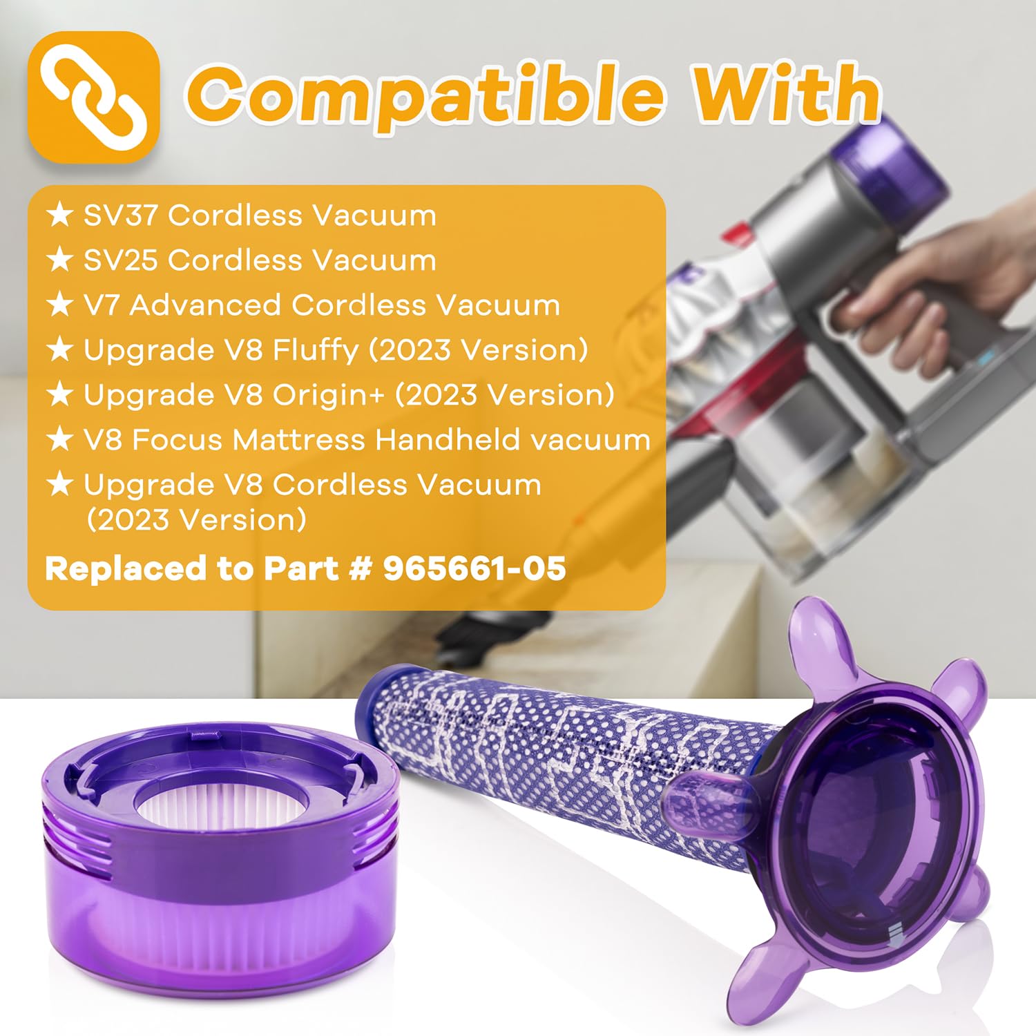 Lot De 3 Filtres V8 Pour Dyson + Brosse - Compatible V8 Absolute Animal SV10 SV11 SV25 SV37 - Pièce 965661