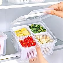 Plastic Fridge Storage Multi Grid Boxes | Freezer Storage Containers | Plastic Food Organizer for Kitchen | Refrigerator Vegetable Drainer Crisper Box | BPA-Free Storage Container (4 Grid Box)
