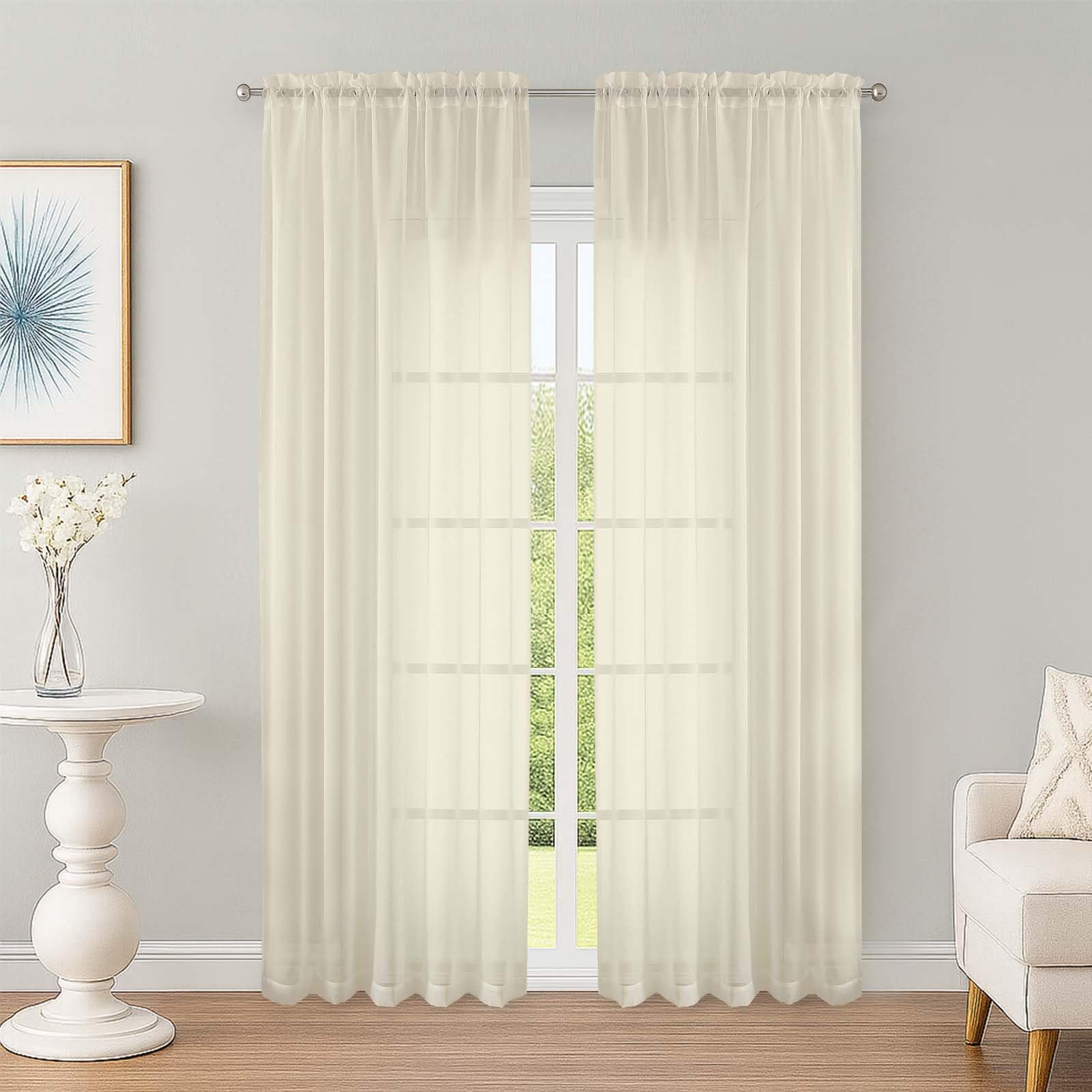 OWENIE Cream Sheer Curtains 84 inch Length 2 Panels Set, Rod Pocket Voile Fimly Sheer Drapes for Living Room/Bedroom, 2pcs, Each 52" W x 84" L