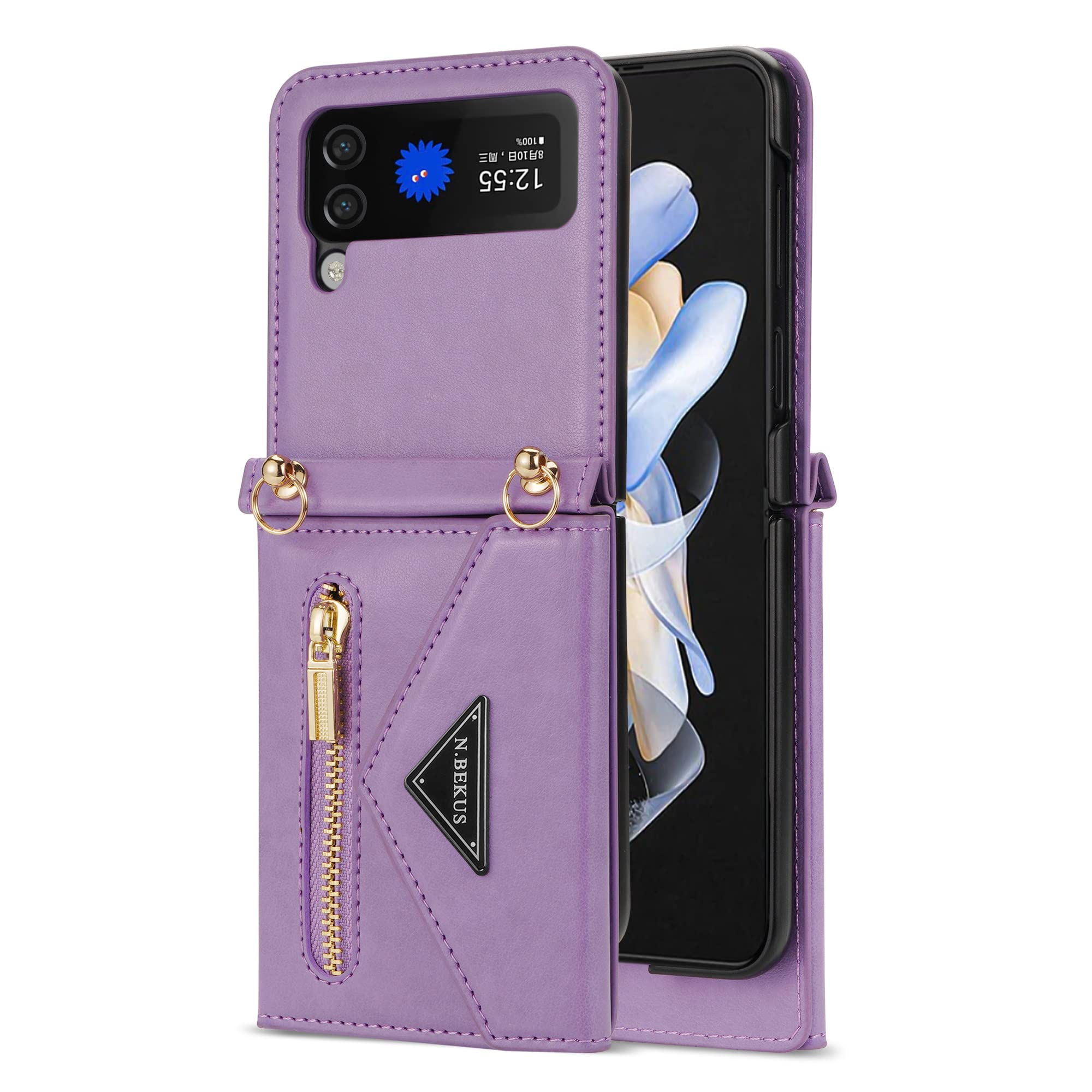 Evita caídas en tu Samsung Galaxy Z Flip 6 con funda de correa morada 8