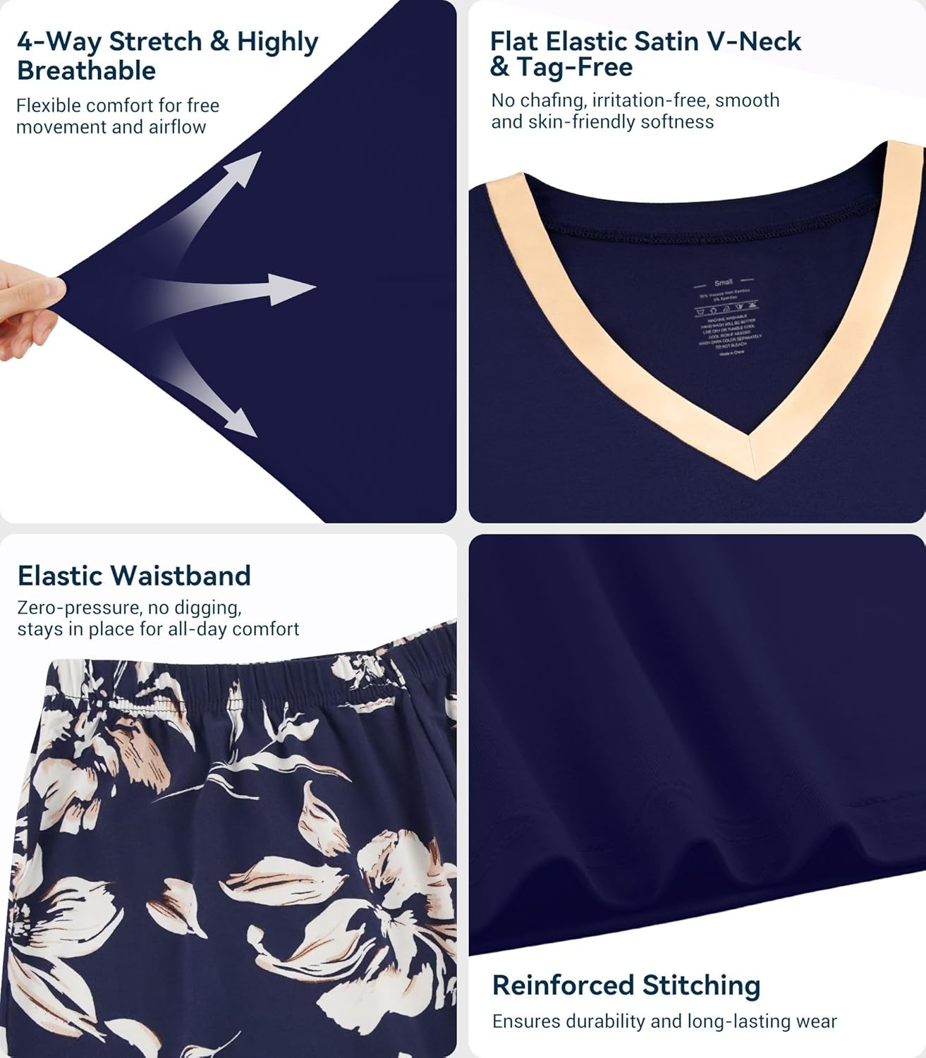 WiWi Womens Viscose from Bamboo Pajamas Set Short Sleeve Top with Pants Pjs Soft V Neck Sleepwear Lightweight Loungewear S-3X - Image 4