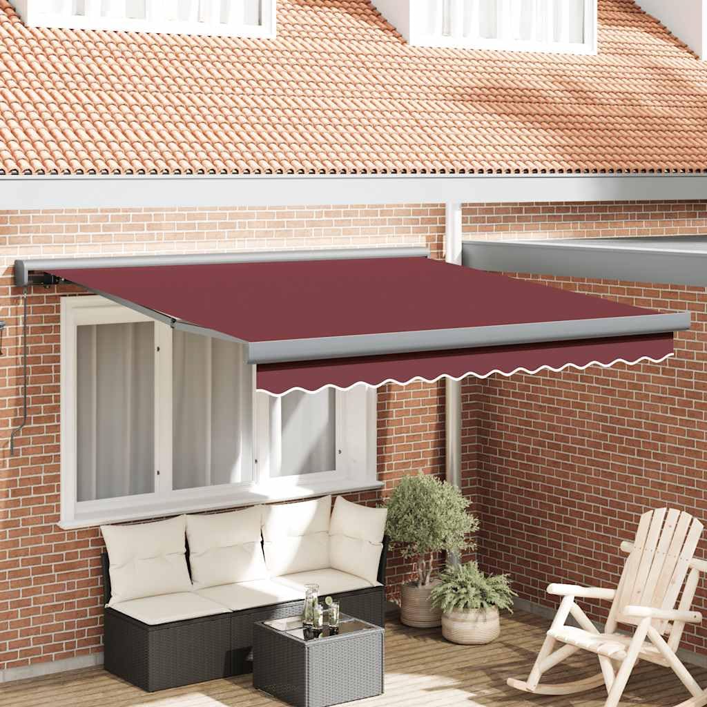 Einziehbare Kassettenmarkise 300x250 cm mit Aluminiumrahmen und Handkurbel für Terrasse und Balkon in Weinrot mit Polyestergewebe und PU-Beschichtung
