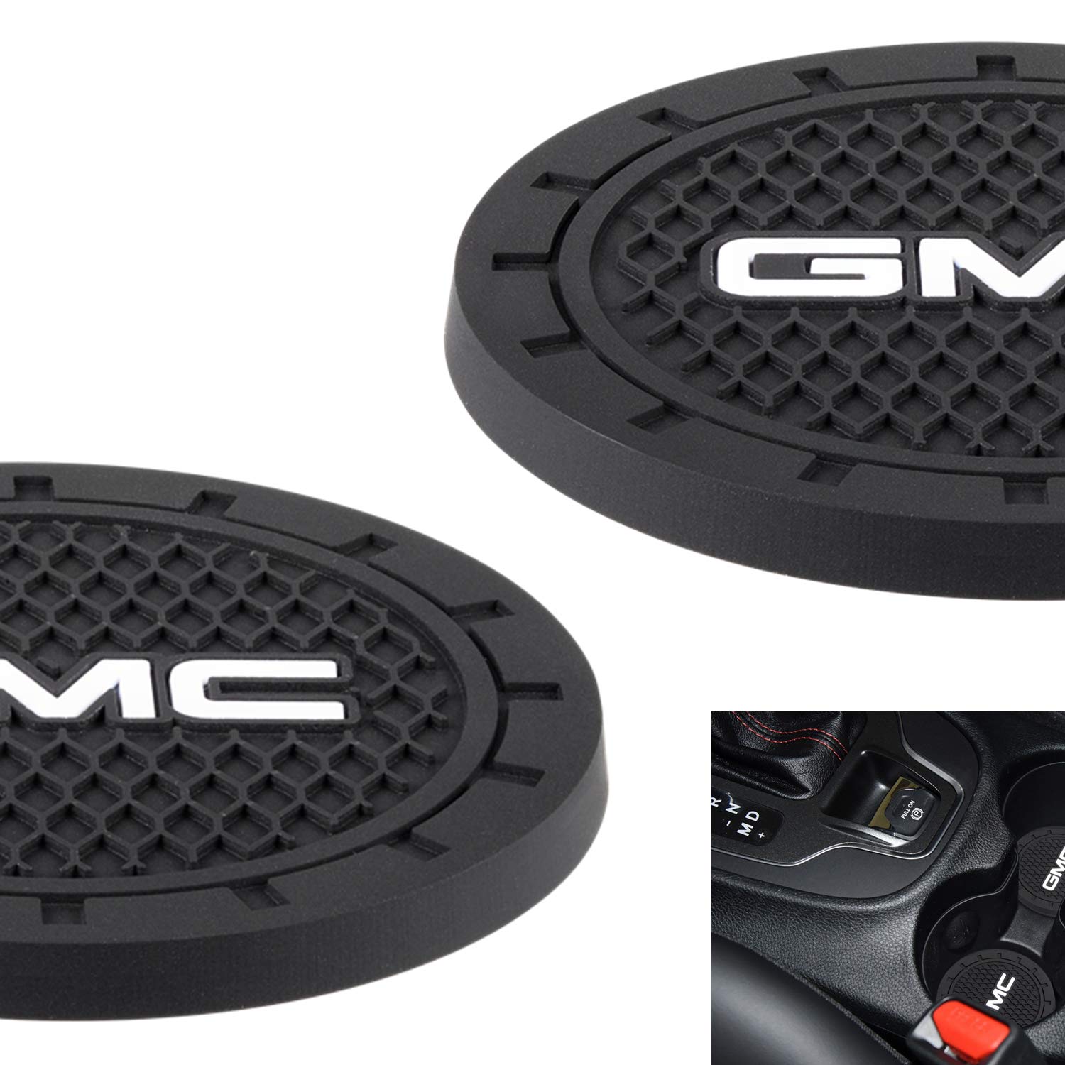 Car Interior Accessories for GMC Cup Holder Insert Coaster - Silicone Anti Slip Cup Mat for GMC Terrain Acadia Yukon Canyon Sierra Savana (Set of 2, 2.75" Diameter)