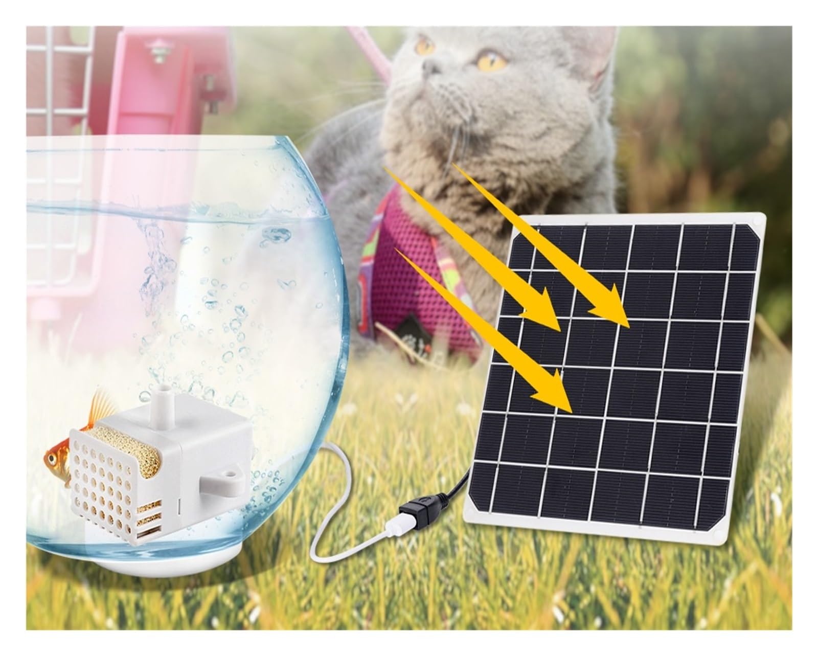Fontana Solare da Giardino Esterno, Pannello solare senza fili Pompa dell'acqua Gatti Cani Fontanella Ciotola Dispenser for animali domestici Bere Pompa sommergibile Sostituzione automatica dell'alime