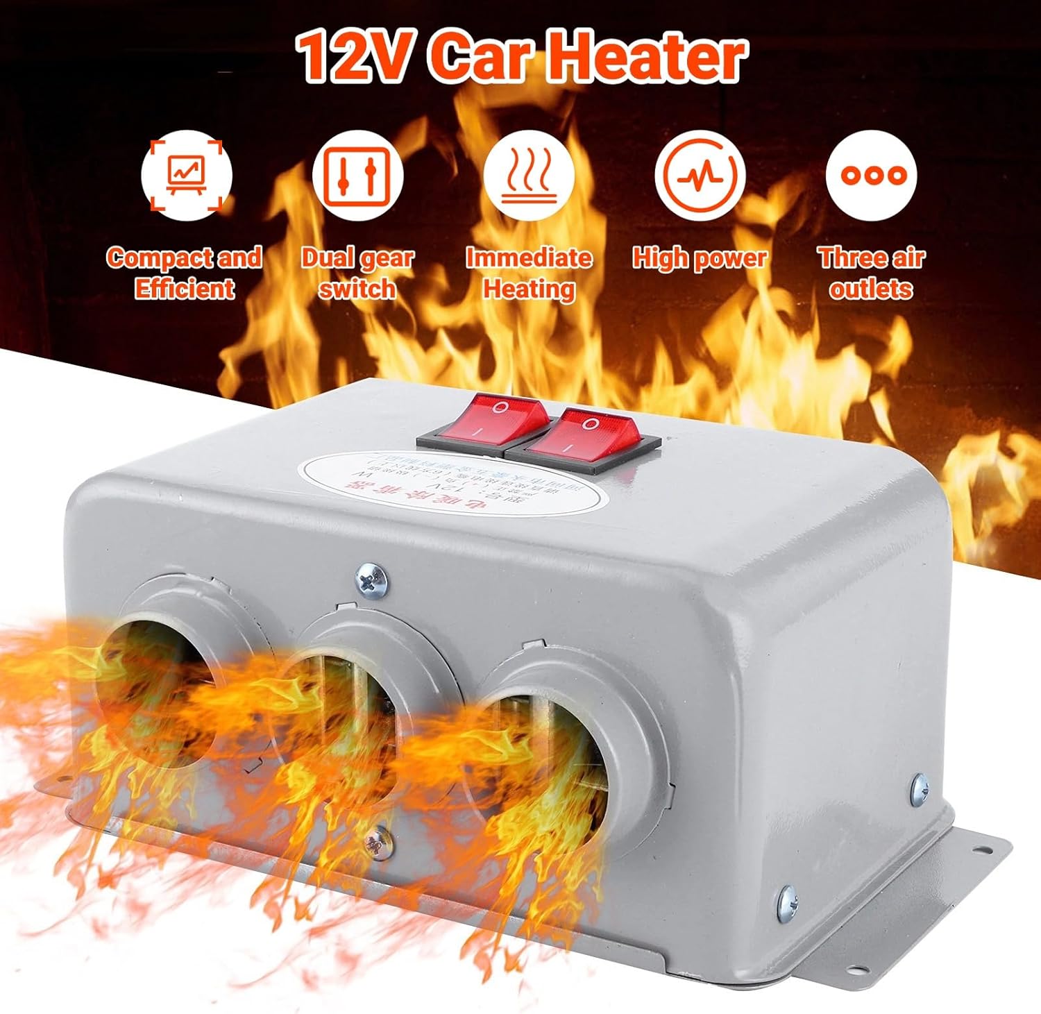 Portable Heater for Car 3 Hole 600W-800W Fast Heating Winter Warmer Compact with Dual Gear Switch Defrosting Heating