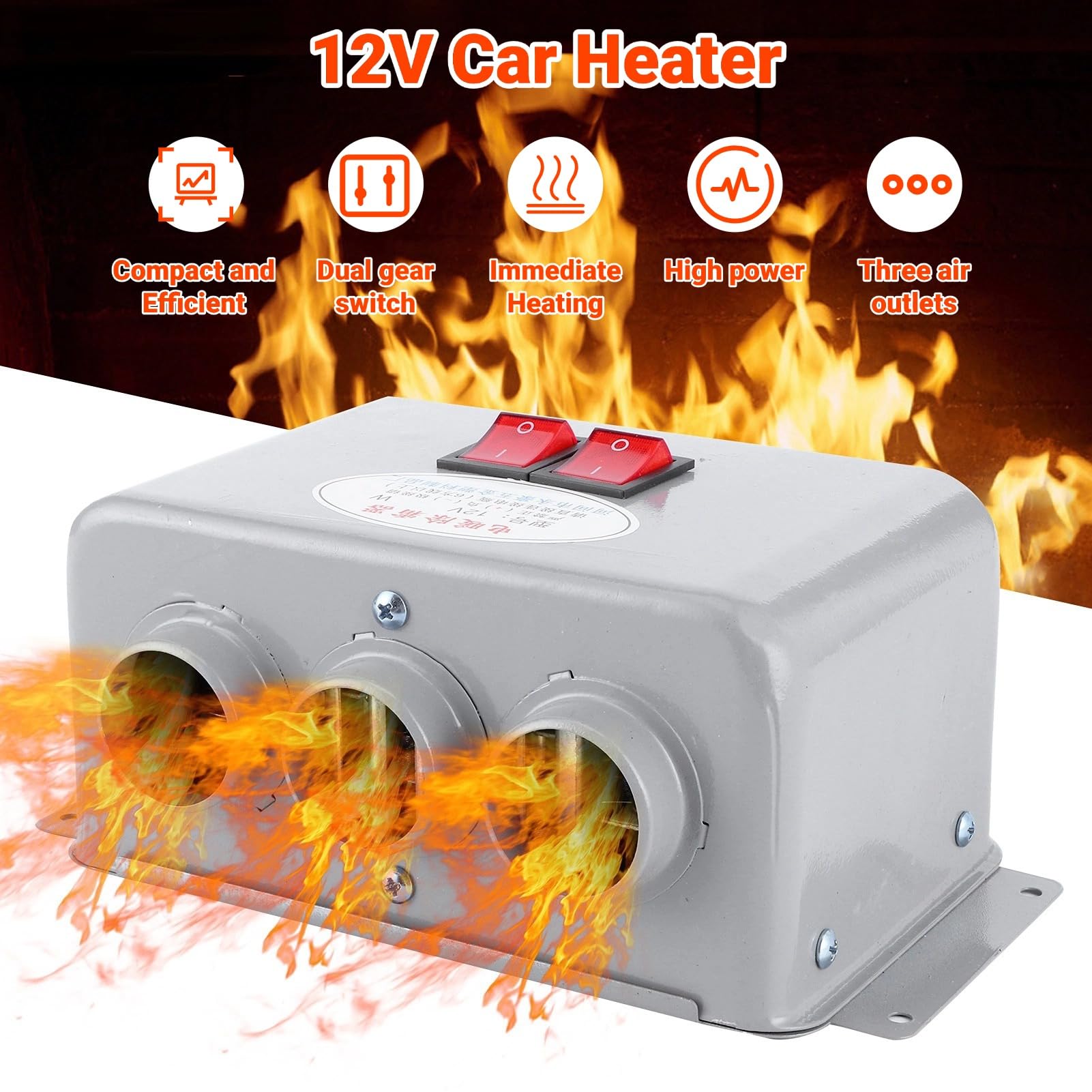 Scaldino Invernale a 3 Fori 600W-800W a Riscaldamento Rapido, Riscaldatore Compatto per Auto con Interruttore a Doppia Marcia per Scongelamento, Riscaldamento