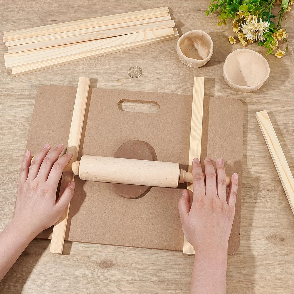 UNICRAFTALE 1 Satz Keramikherstellungswerkzeuge 340x20x3mm Töpfertonwerkzeuge Töpferton Modellierwerkzeug Sets MDF Holzplatten Hölzernes Nudelholz Und Schlammrollerführung Für Skulpturentöpferei