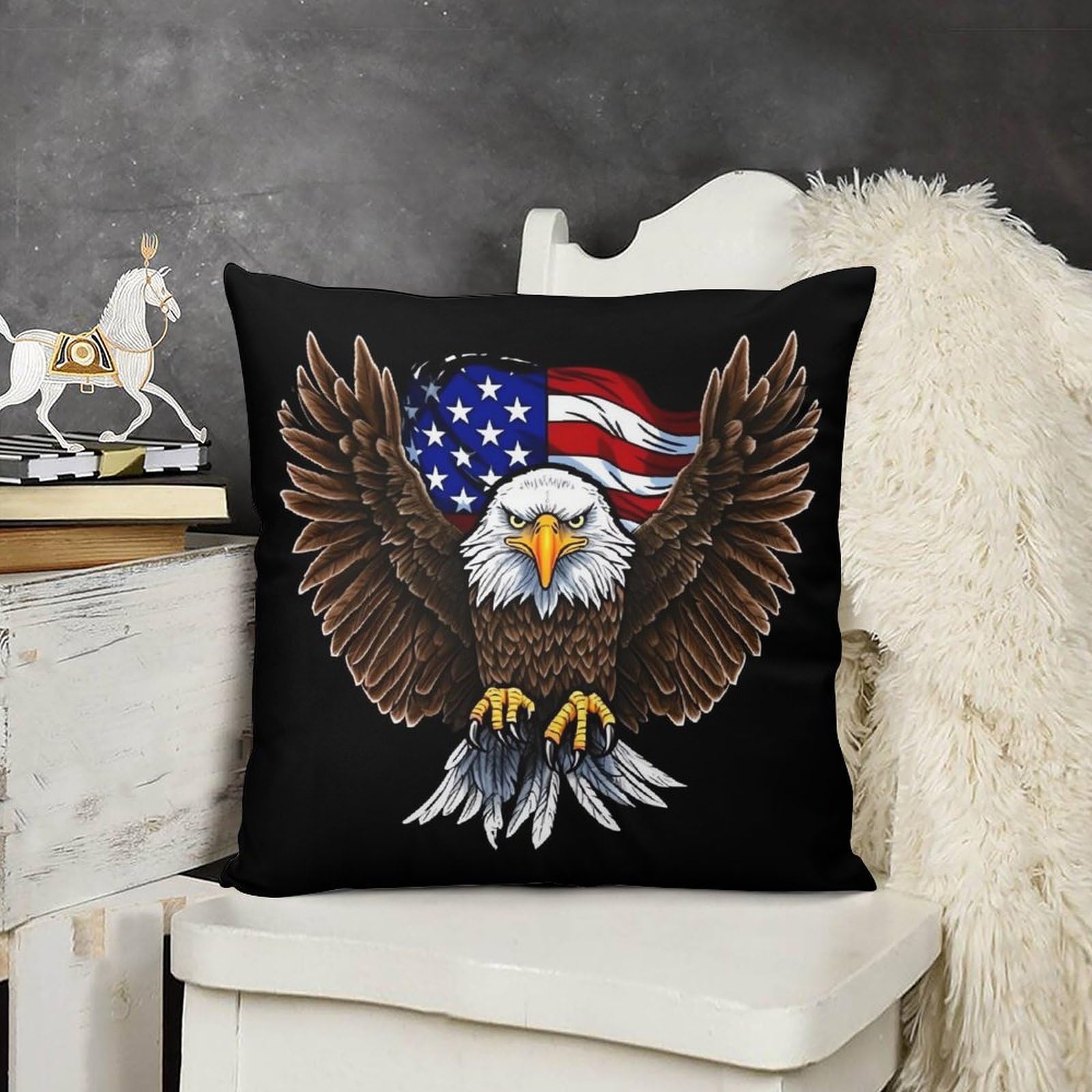 FodPand Boho Farmhouse USA Flag Patriotic Eagle Pillow Covers with Hidden Zipper 12x12 Soft Plush Cushion Cover Decorative Throw Pillow Cases for Couch Bed Sofa Living Room Indoor Outdoor Home Decor