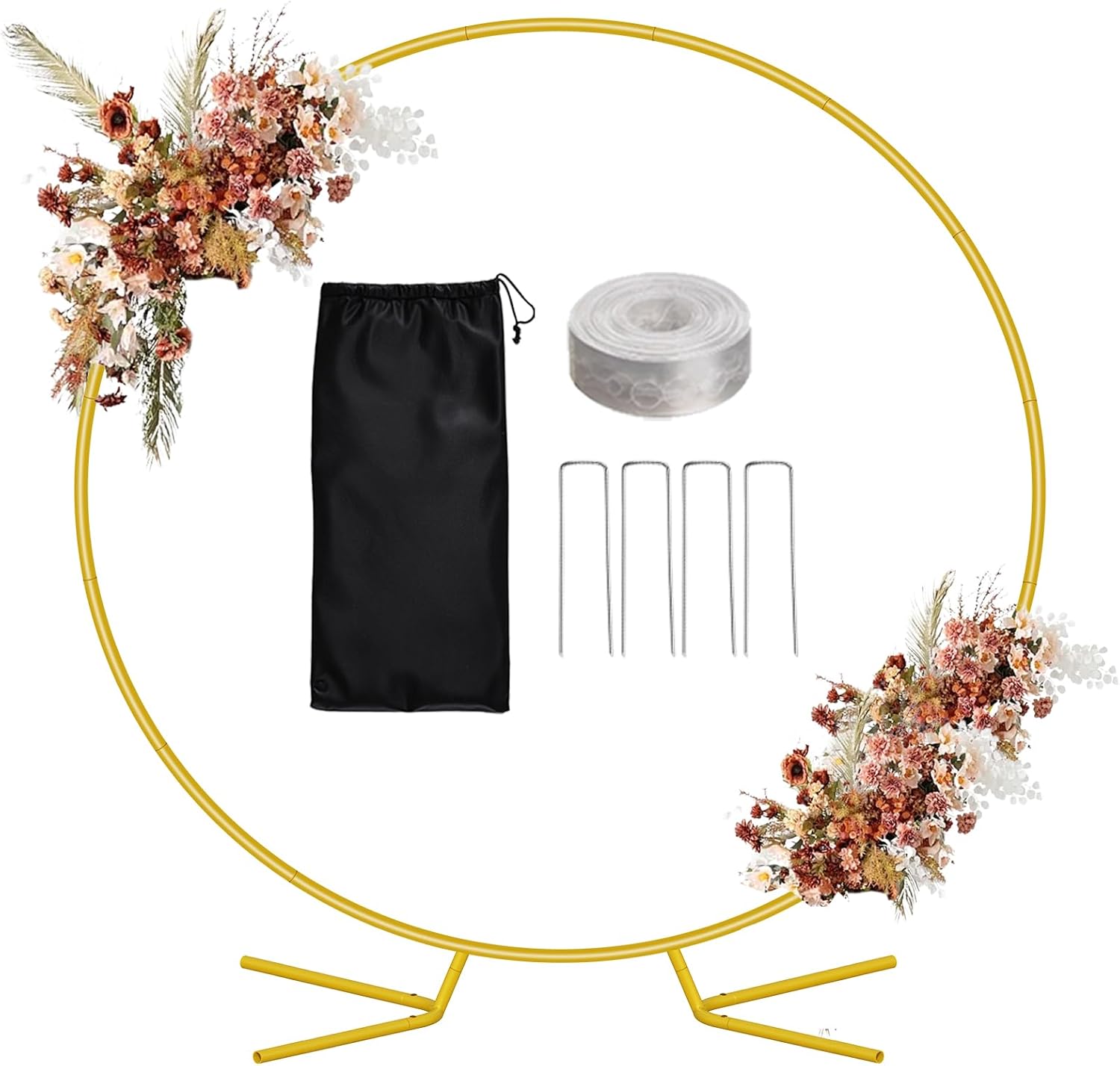 6.6FT Balloon Arch Stand Kit, Metal Round Backdrop Stand for Parties, Gold Circle Wedding Arches Frame with Base for Ceremony Birthday Party Baby Shower Gender Reveal Decoration Gold 6.6FT