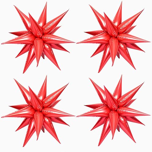 50 globos de papel de aluminio rojo con forma de cono de estrella grande de 26 pulgadas, globos de Mylar de estrella de explosión roja de 12 puntos
