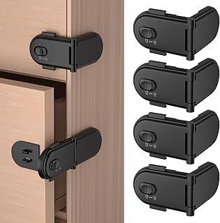 REDTRON Child Safety Cabinet Locks, Baby Proof Cupboard Locks with 3M Adhesive, Child Locks with No Trapped Fingers, No Tools Needed, Easy Installation(4 Pack, Black)