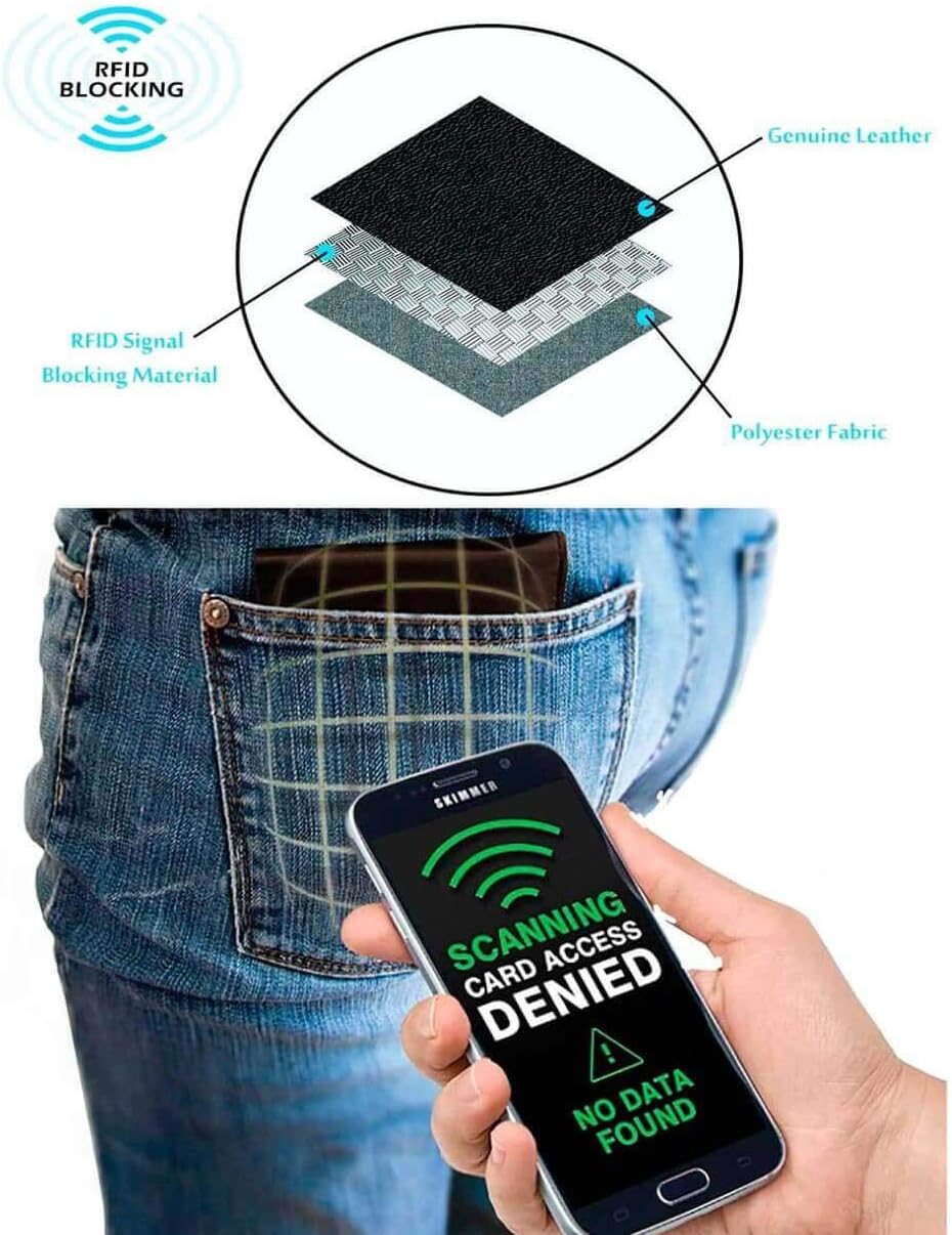 DiLoro Mens Full Size Large Capacity Genuine Full Grain Leather Wallet Bifold Flip ID Coin & Zip Pockets RFID Blocking Anti-Theft (Black Nappa) - Image 7