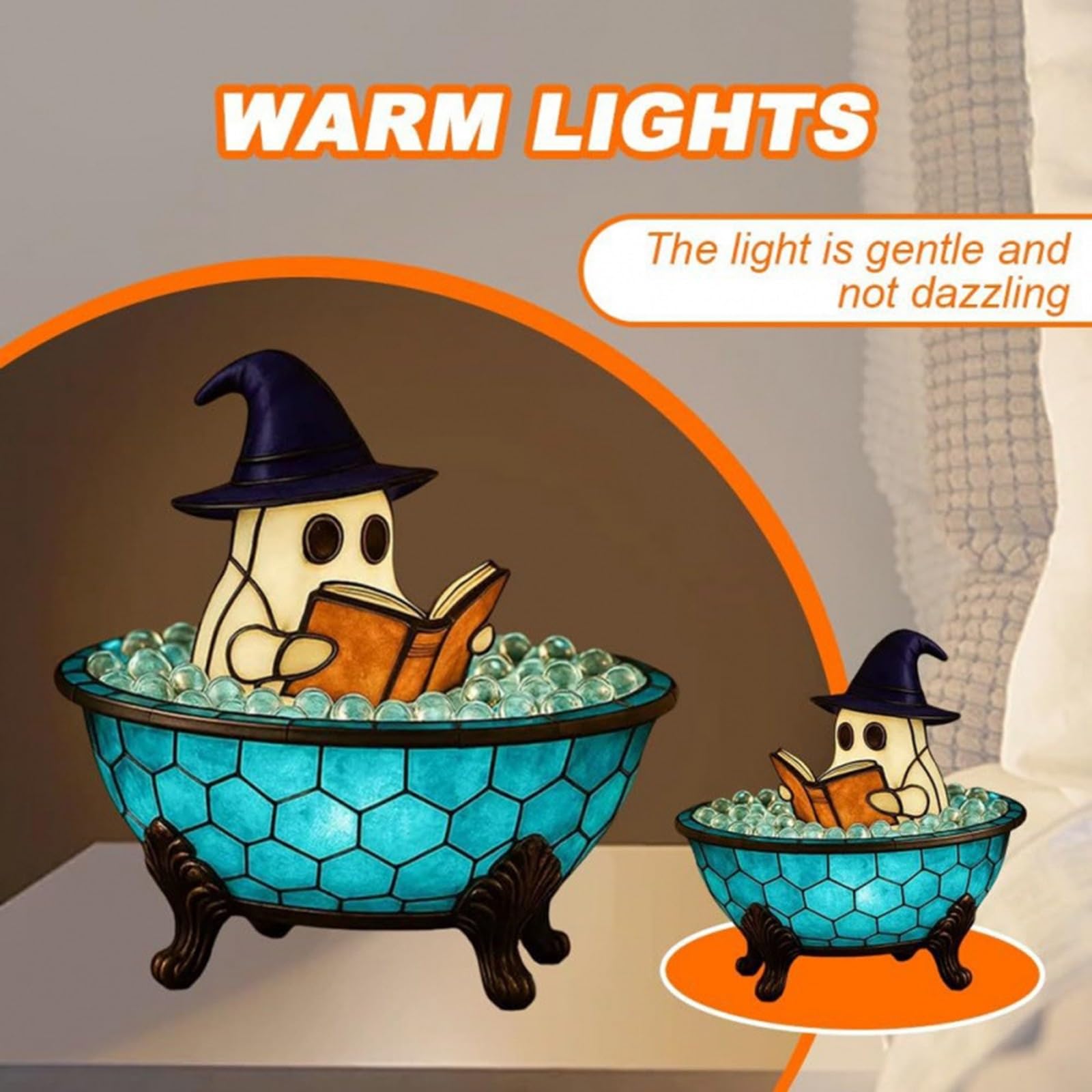 Dekoracja halloweenowa lampa do kąpieli z duchem - zmieniające kolor nastrojowe światło do dekoracji stołu wewnętrznego, półki, kominka -