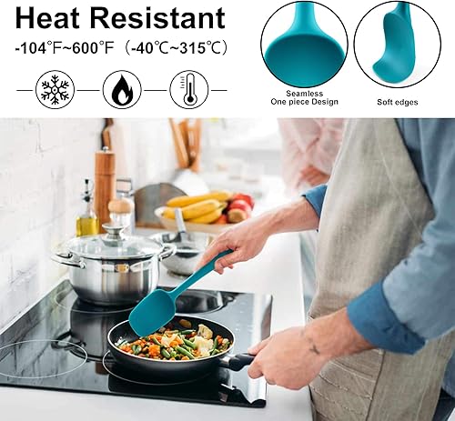 Vista 4 de HOTEC BPA Free Heat Resistant Silicone Spatula Set Kitchen Utensils for Baking Cooking Mixing Non Stick Cookware Food Grade Dishwasher Safe