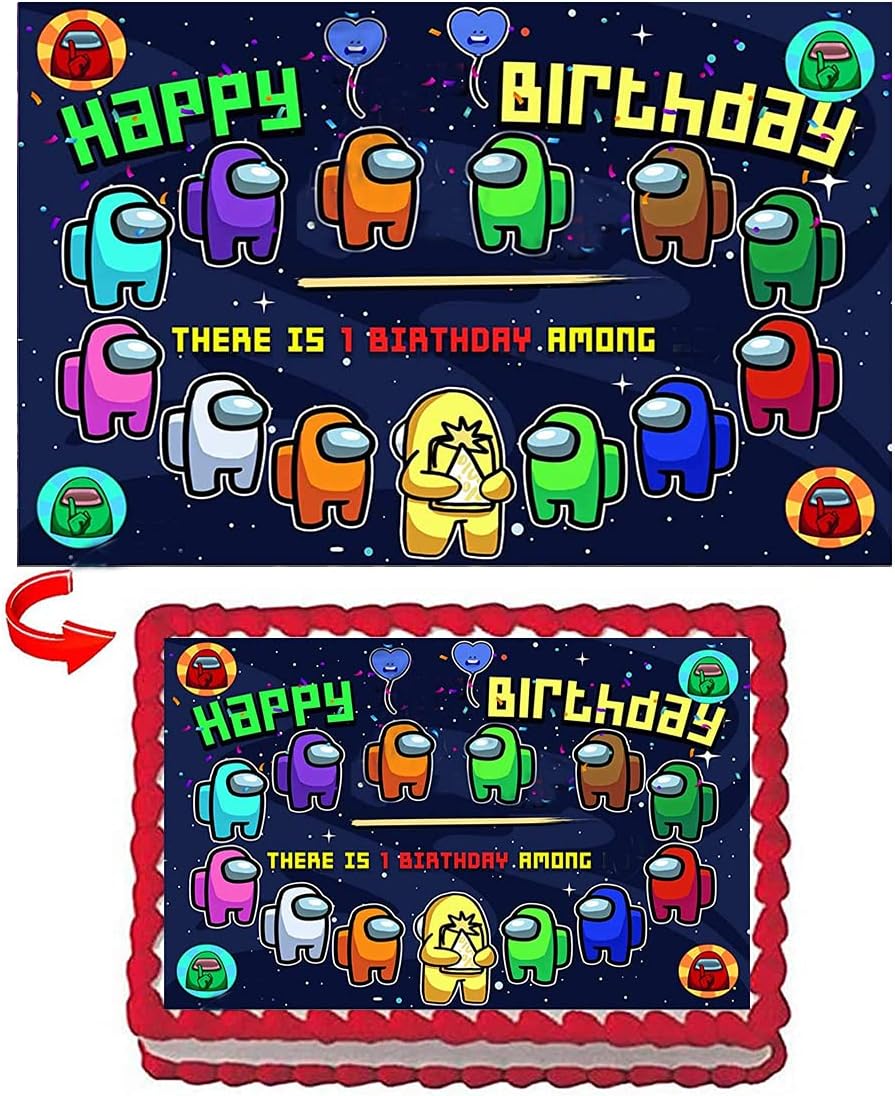 Among Edible Cake Topper Impostor Video Game Image Crewmate Rice Paper Party Decoration 7*11"