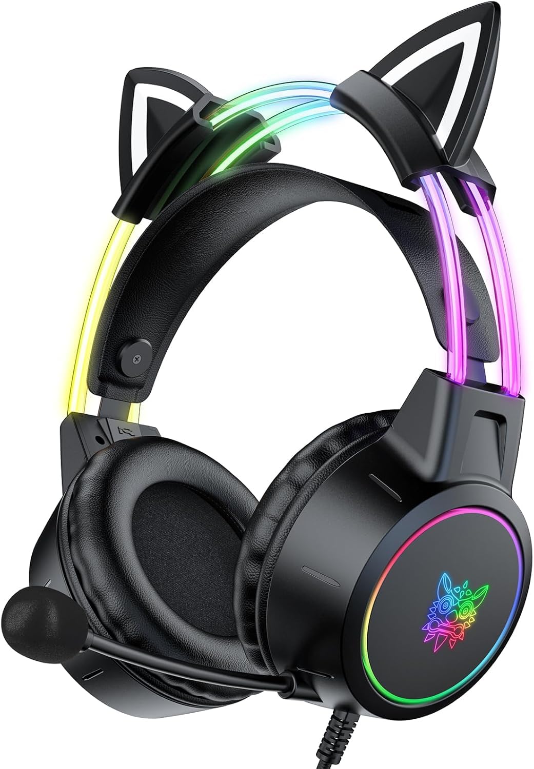 Cat Ear Gaming Headphones with Detachable Ears, RGB, 7.1 Surround Sound – Over-Ear Headphones with Microphone, Lightweight & Comfortable for Kids/Adults, Compatible with PC, PS4/PS5, Xbox One Series
