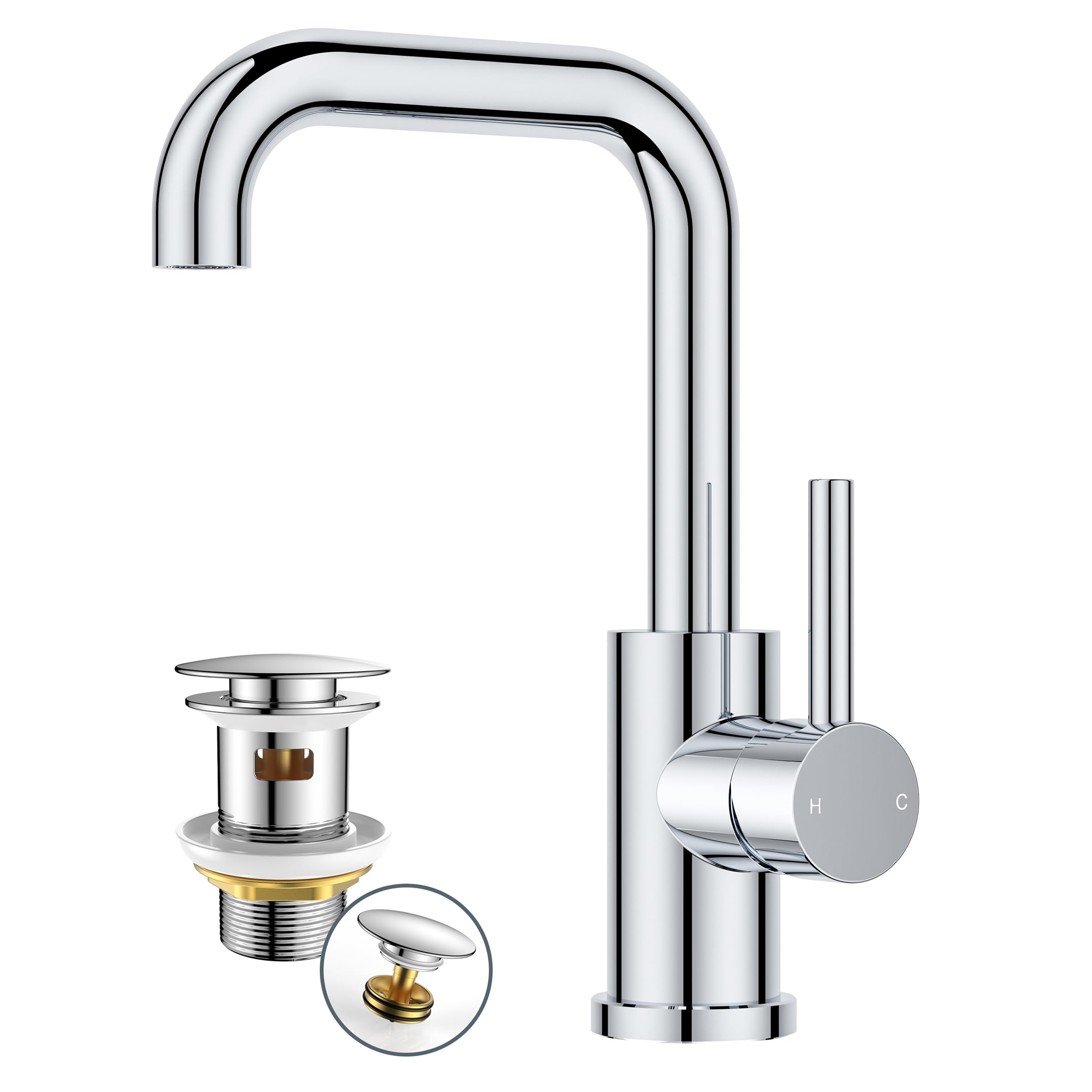 FORIOUS Wasserhahn Bad Hoch 360°Drehbar,Edelstahl Waschtischarmatur Chrom