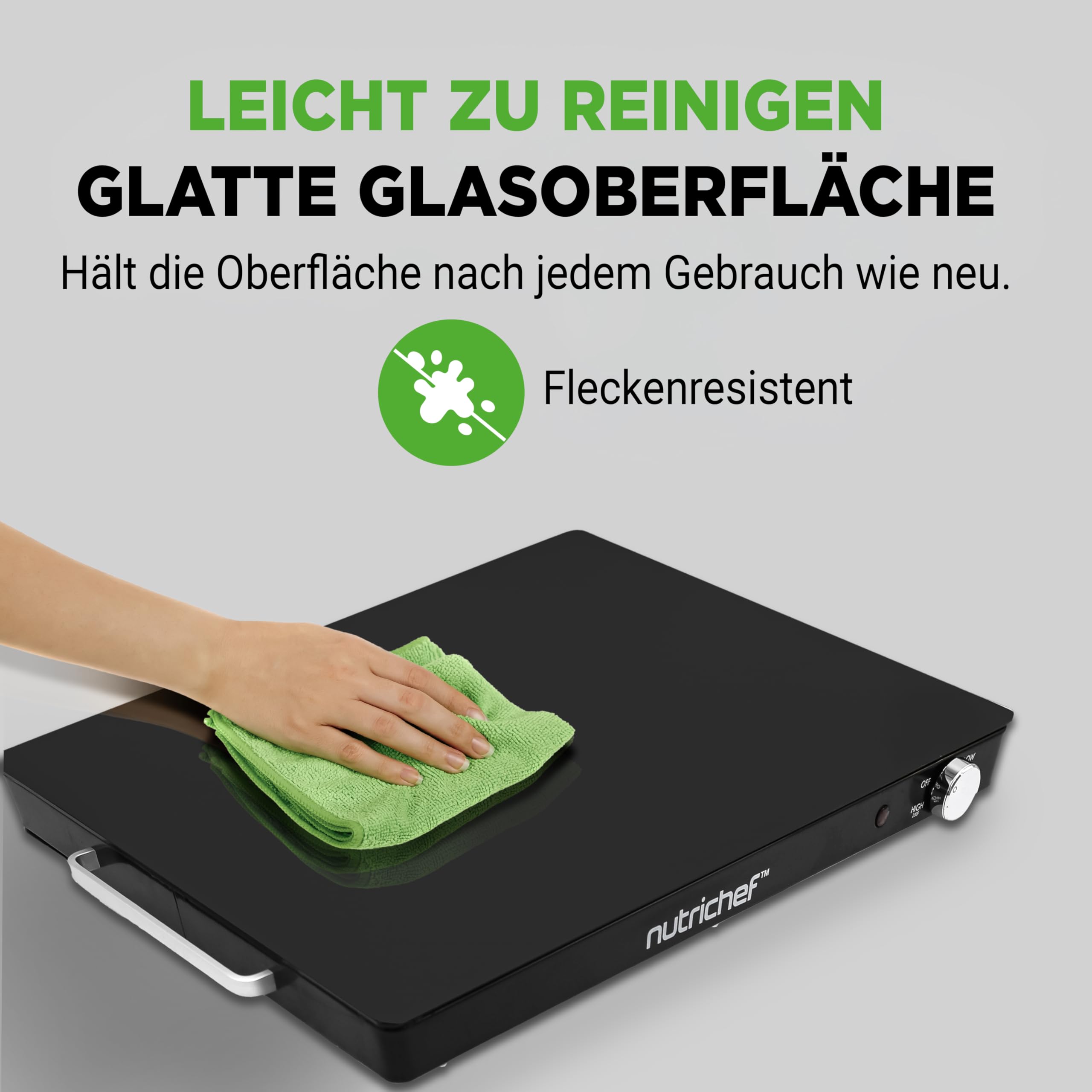 NutriChef Kochplatte elektrisch – Warmhalteplatte 54×42 cm mit Temperaturregelung 60–110 °C, 180 W Warmhaltebehälter für Buffet, Grillgut & Party - Sicher, Energiesparend & Flach - Schwarz