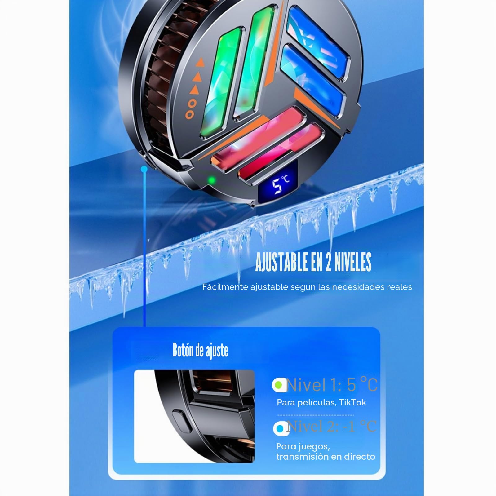 Enfriador de Teléfono Magnético Enfriador de Teléfono para Juegos, Compatible con 12,13 y 14 Series, con Pantalla LED para Teléfono Inteligente/Tableta