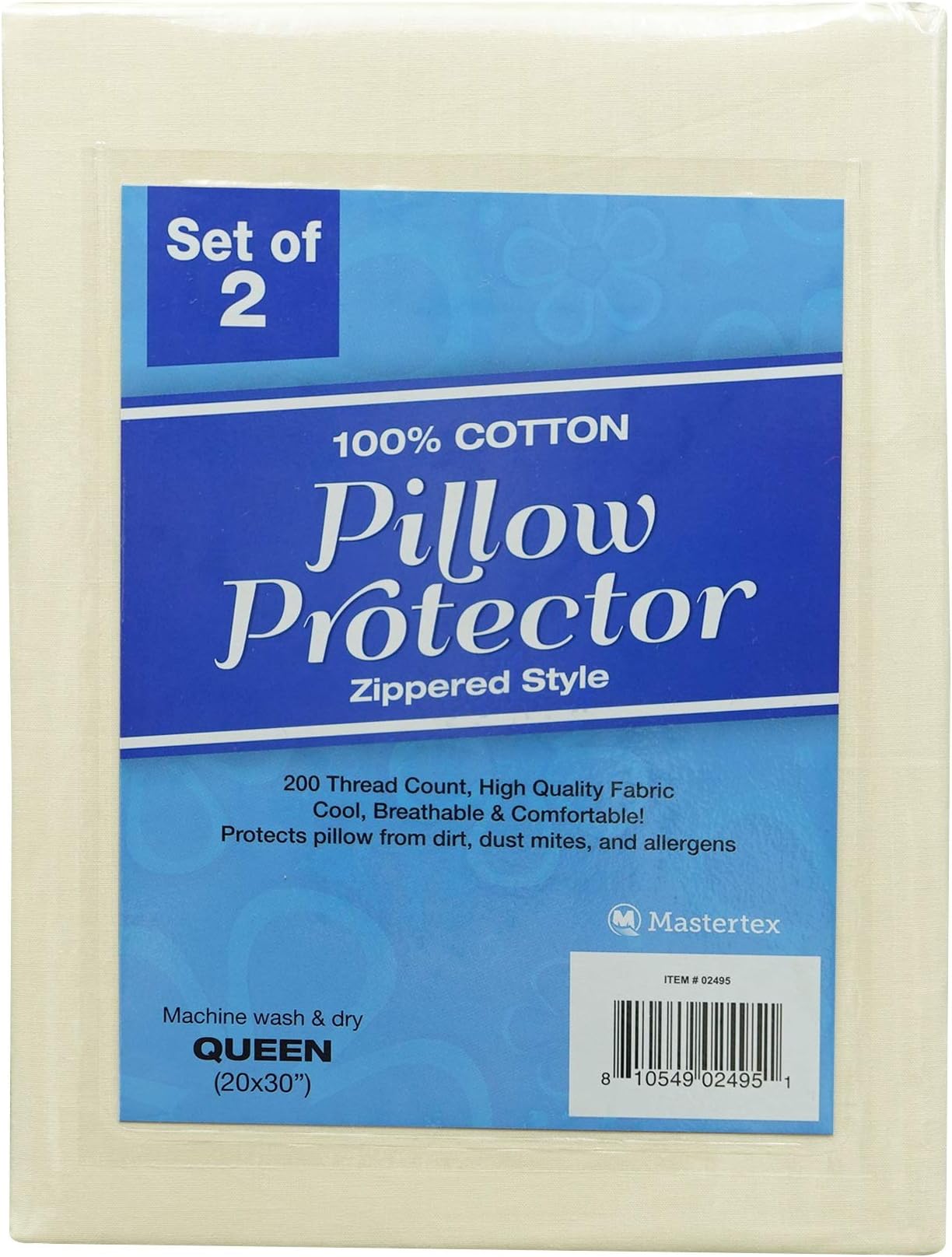 Zippered Pillow Protectors 100% Cotton Cover, Soft & Quiet, Protects Pillows from Dirt, Dust & Allergens – Vanilla Color (2, Queen)…