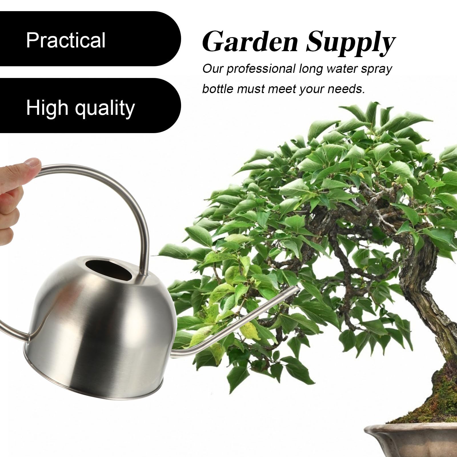 Levemolo Regadera de Acero Inoxidable de Largo Alcance, 1,5 L, Plata, para Flores y Plantas Colgantes, Jardín Exterior, Resistente Corrosión y Ecológica