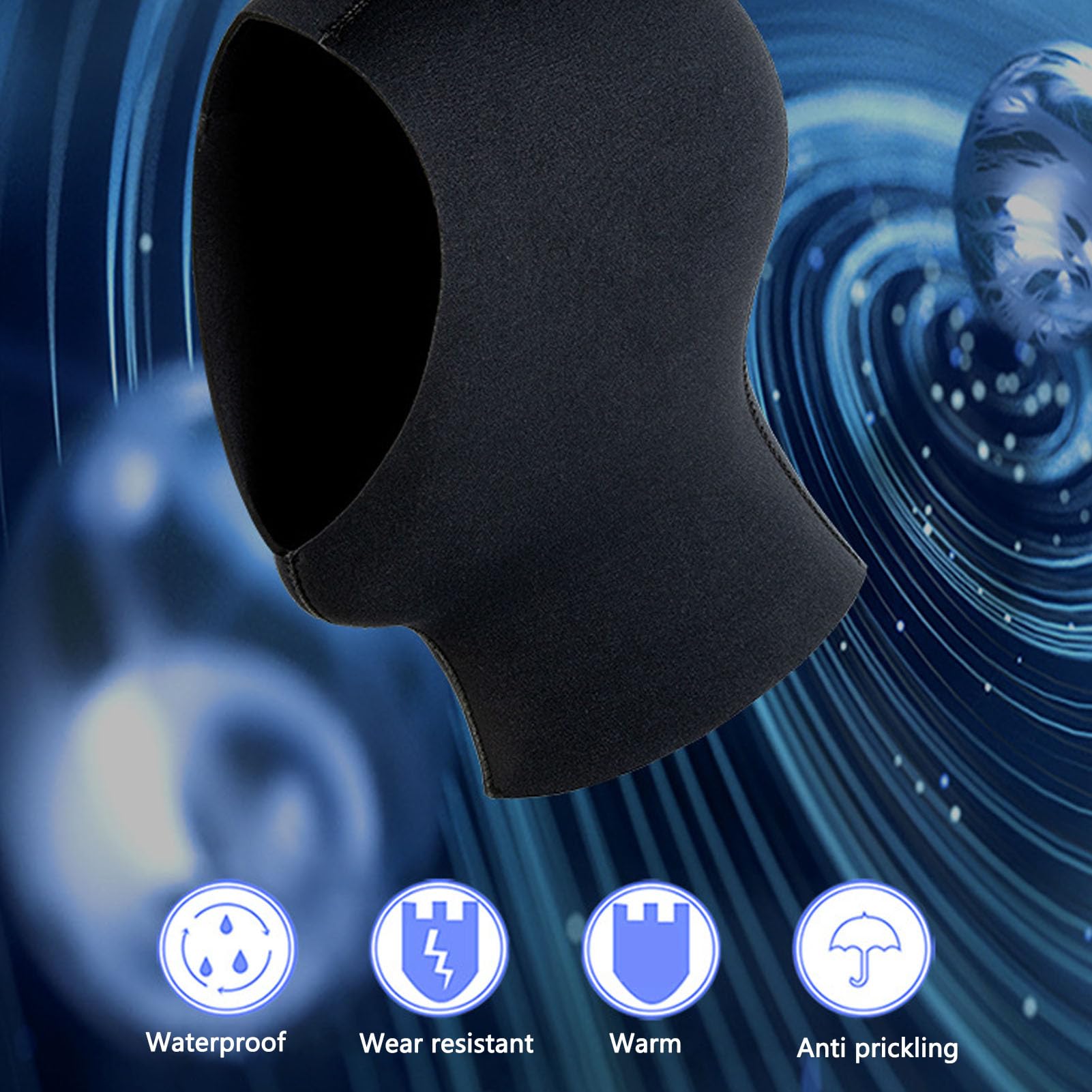 Cagoule de Plongée 5MM avec Protection Oreilles Tête Solaire Couverture Cou Ventilée Surf Apnée (L XL)