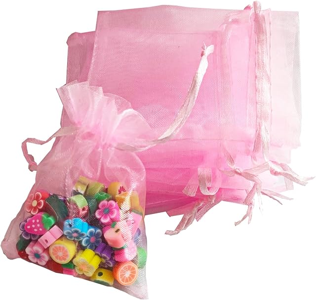 Joakaui 50 Pcs Small Organza Bags Jewelry Pouches 7 by 9cm Pink Organza Gift Bags Resealable Jewellery Drawstring Pouches Small Sweet Bags for Wedding Party Small Business