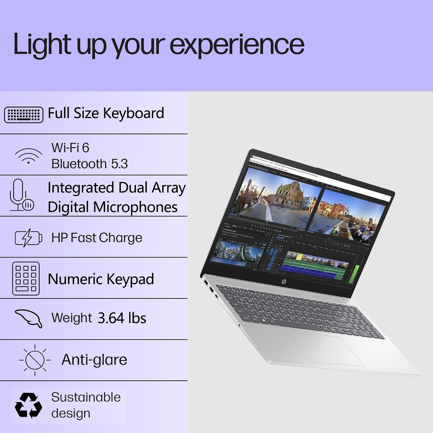 HP Laptop Computer, 15.6“ FHD Display, Intel 4-Core Processor, 16GB DDR4 RAM, 256GB PCIe SSD, WiFi 6, Bluetooth 5.3, USB-C, HDMI, Webcam, Numeric Keypad, Natural Silver, Windows 11 Home