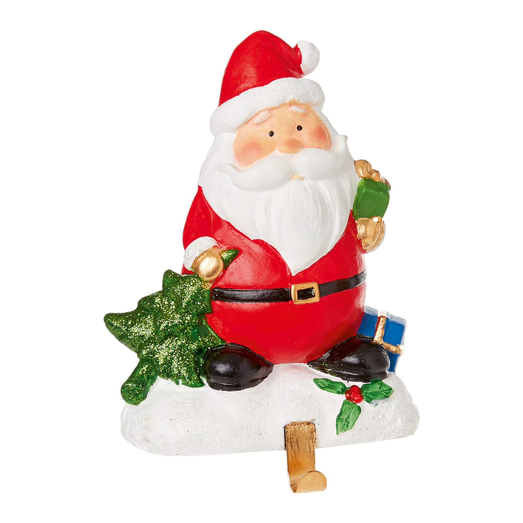 Premier Silver Christmas Fun Santa Stocking Hanger Holder Fireplace Mantle Hooks Decoration