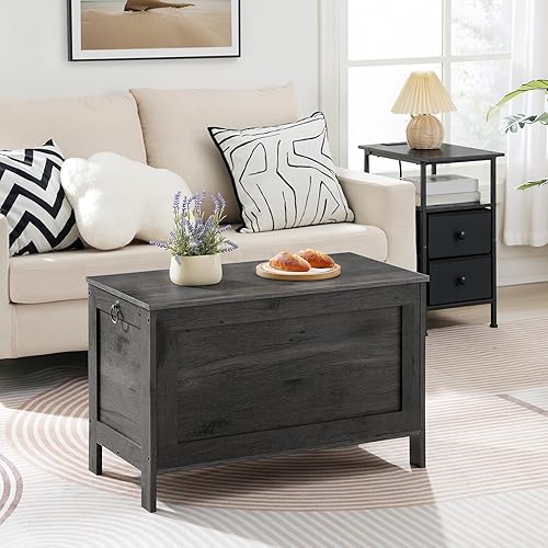 Miniatura 38 de HOOBRO Caja de juguetes, baúl de almacenamiento de aspecto de madera retro con bisagra de seguridad, banco de almacenamiento de entrada soporta 220