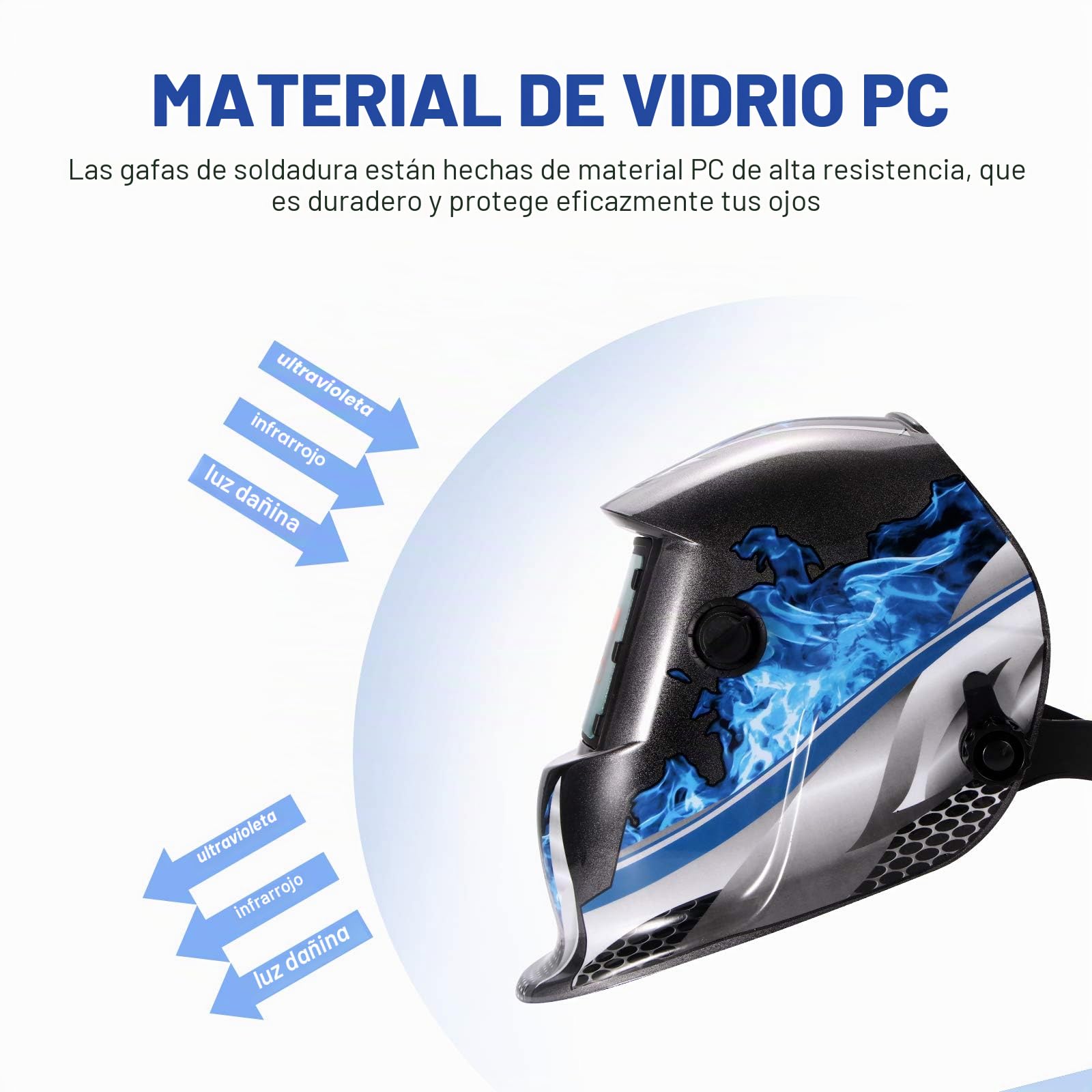 ALLOMN Máscara de Soldadura, Casco de Soldadura Solar Casco de Ajuste Montado en la Cabeza Oscurecimiento Automático, Sensor de Alta Sensibilidad, Alimentado por Batería Solar, Rango 4/9-13