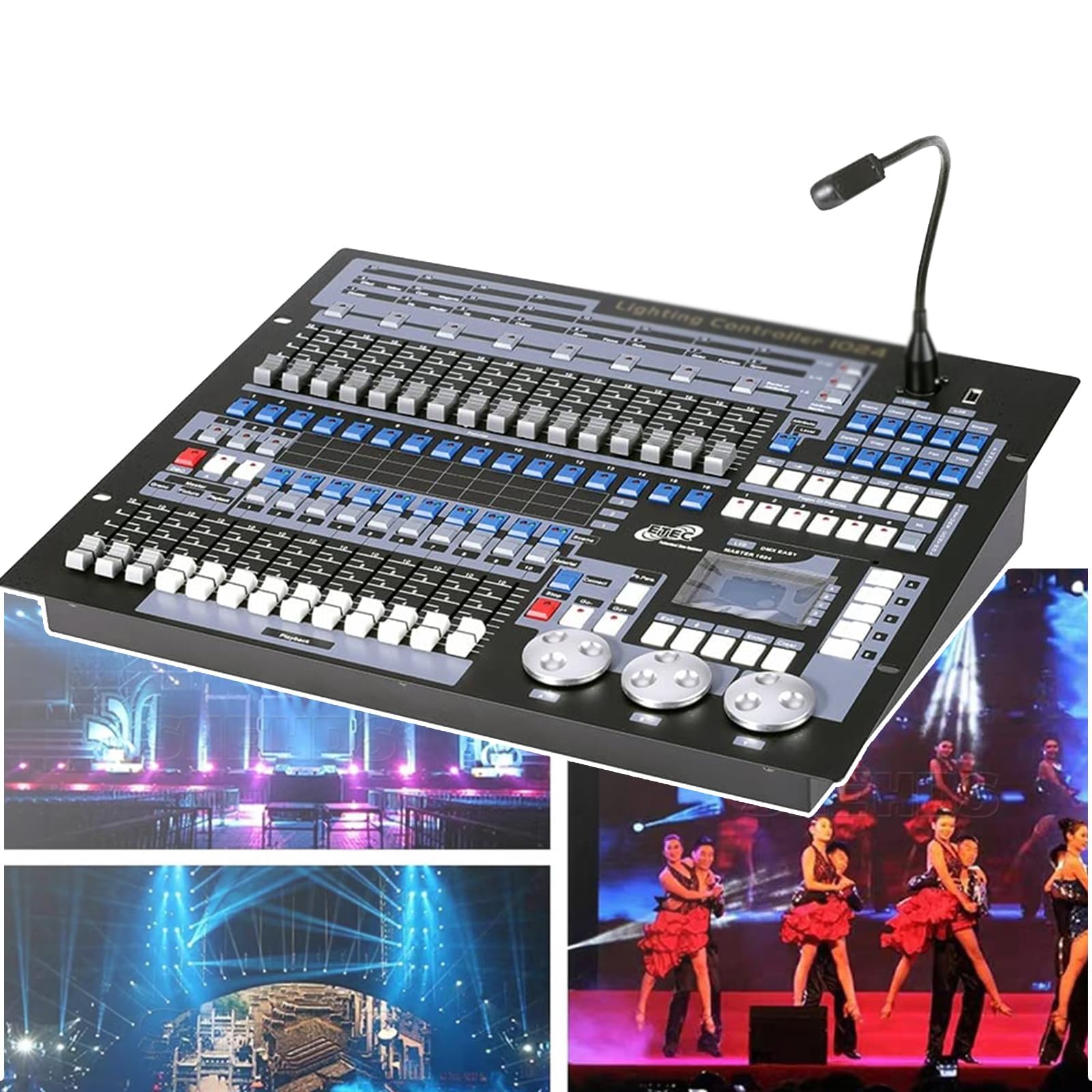 1024 Dmx 512 DJ-Controller, DJ-Licht-Controller, LCD-Display, Maximale Kontrolle (96), Selbst Programmieren, Sprachmodus, Einfache Benutzeroberfläche, Für Anfänger, Lichtshows, Party,Black