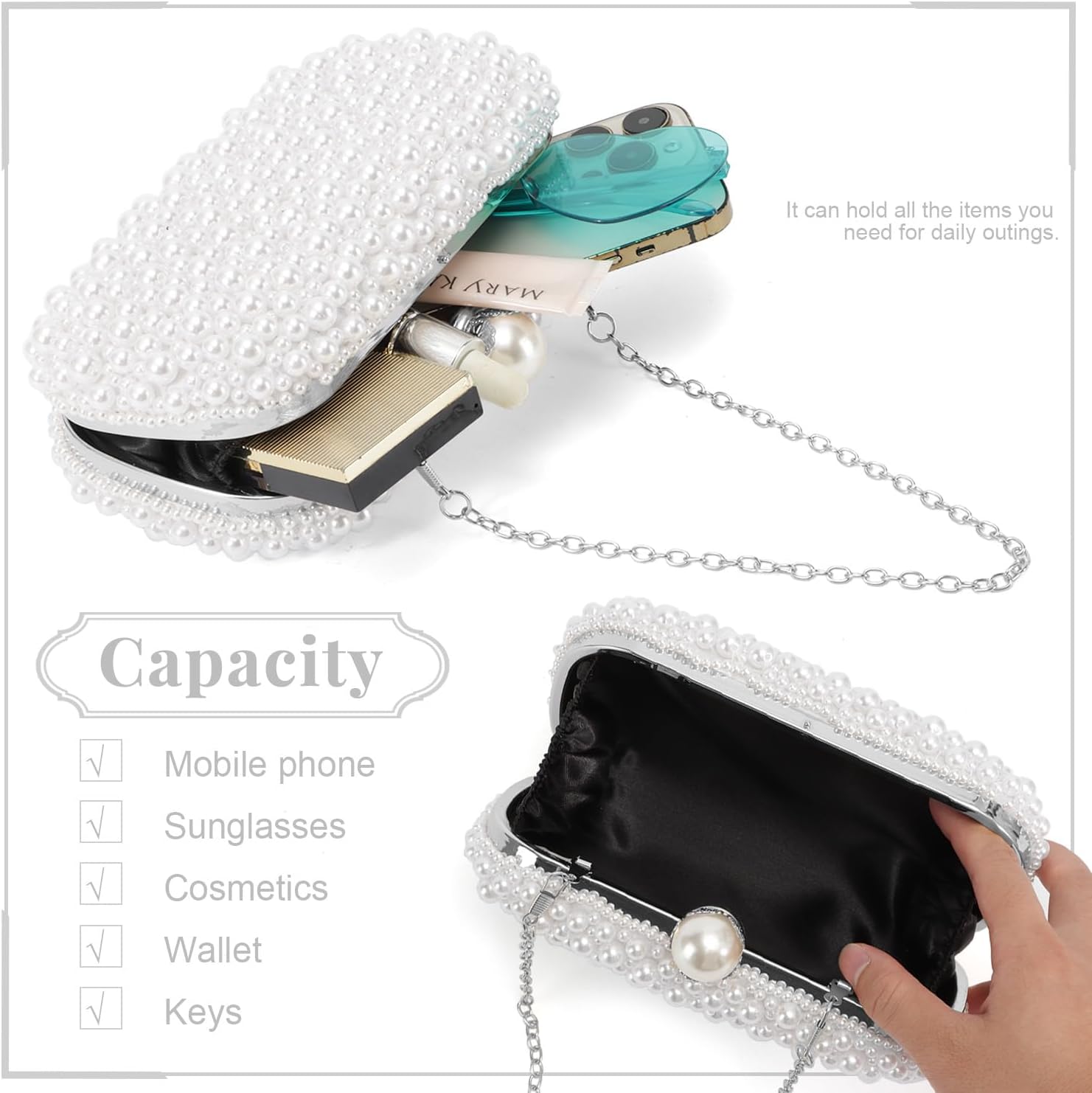 Emprier Women Pearl Evening Handbags Beaded Clutch Purses for Wedding Bridal Party Prom